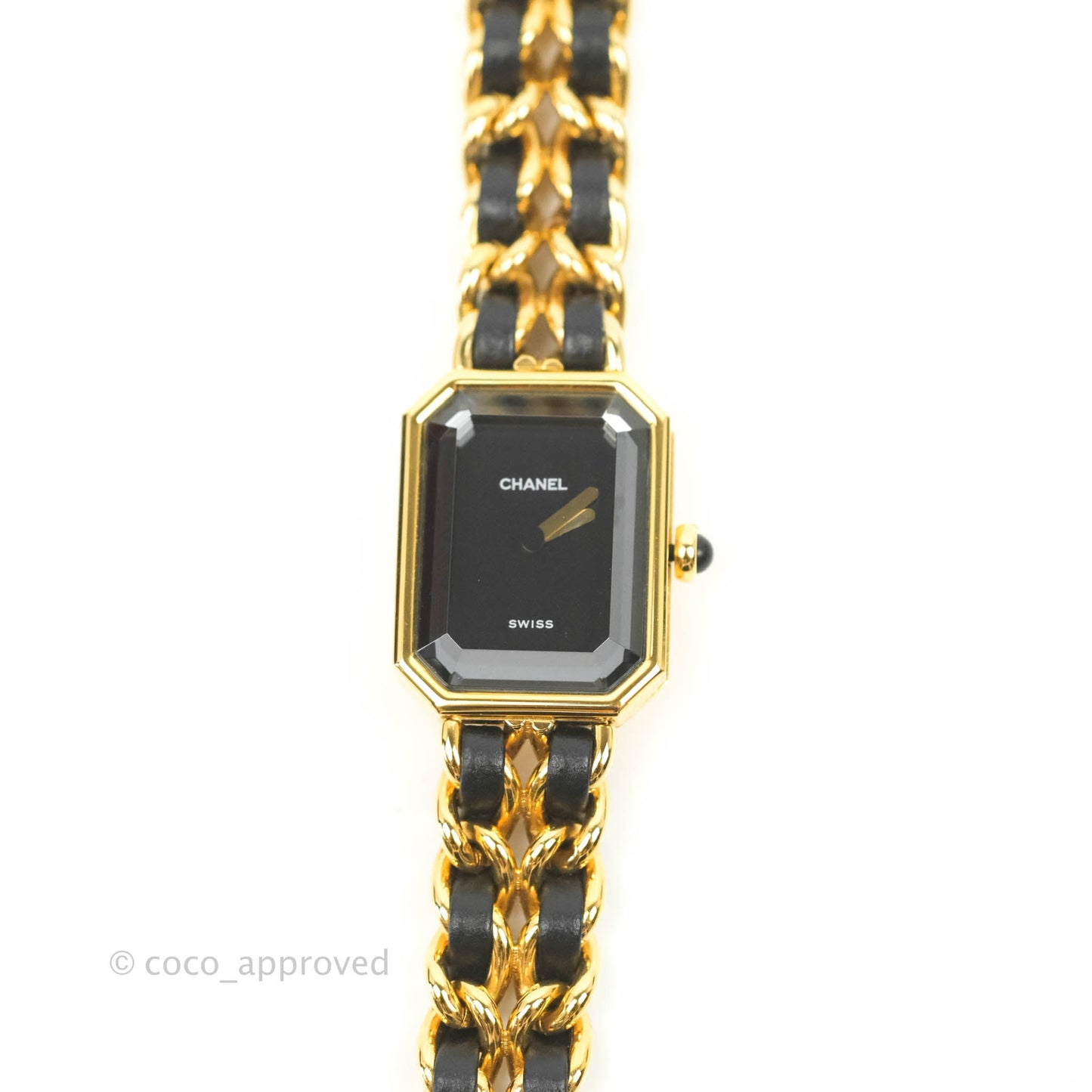 Chanel Vintage Première Watch Black Leather Gold Plated Size M