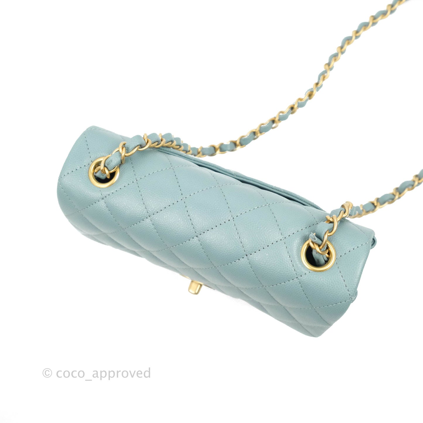 Chanel Quilted Mini Rectangular Flap Iridescent Blue Aged Gold Hardware 18C