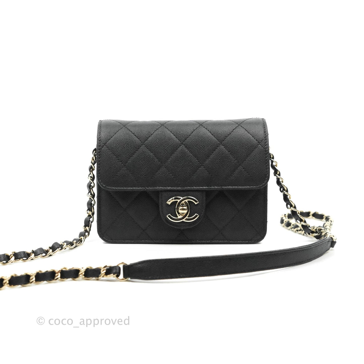Chanel Quilted Small Like The Wallet Flap Black Caviar Light Gold Hardware 22C