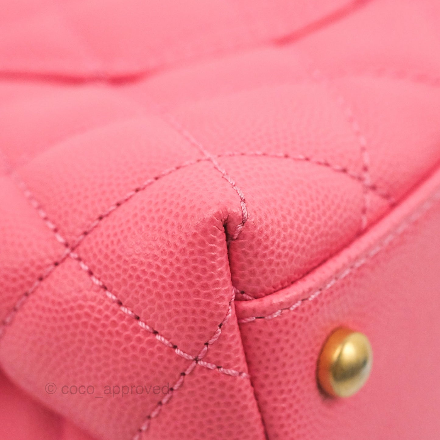 Chanel Small Coco Handle Quilted Pink Caviar Aged Gold Hardware Lizard Embossed Handle