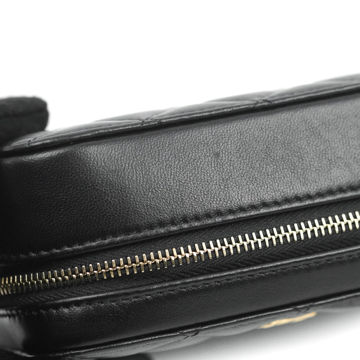 Chanel Mini Pearl Crush Quilted Camera Case Black Lambskin Aged Gold Hardware