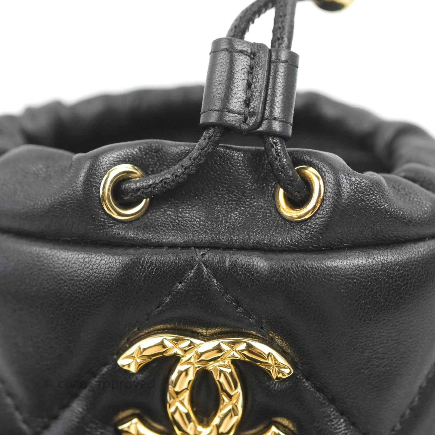 Chanel Mini Bucket Bag with Fluffy Chain Black Lambskin Gold Hardware
