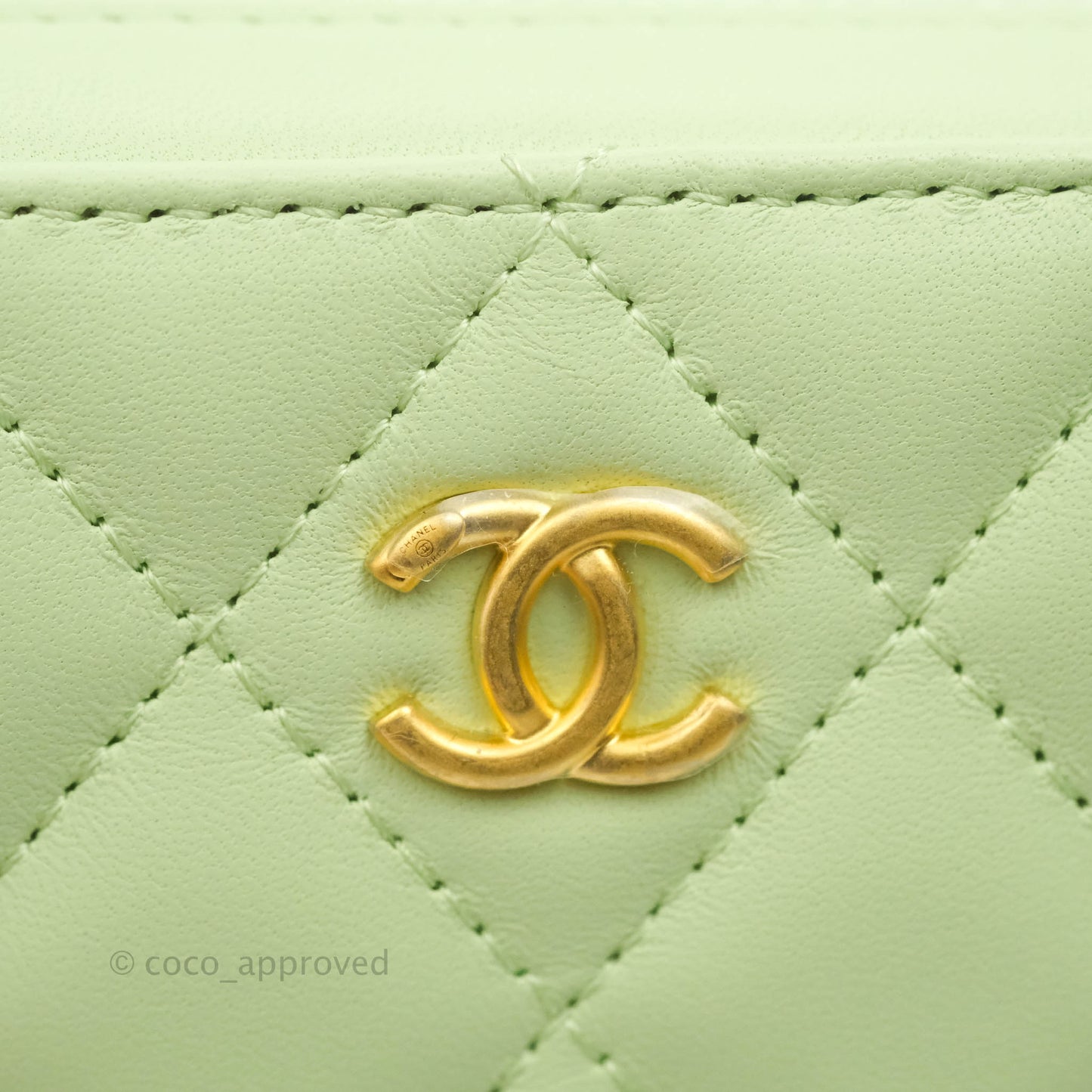 Chanel Mini Pearl Crush Quilted Camera Case Pastel Green Lambskin Aged Gold Hardware