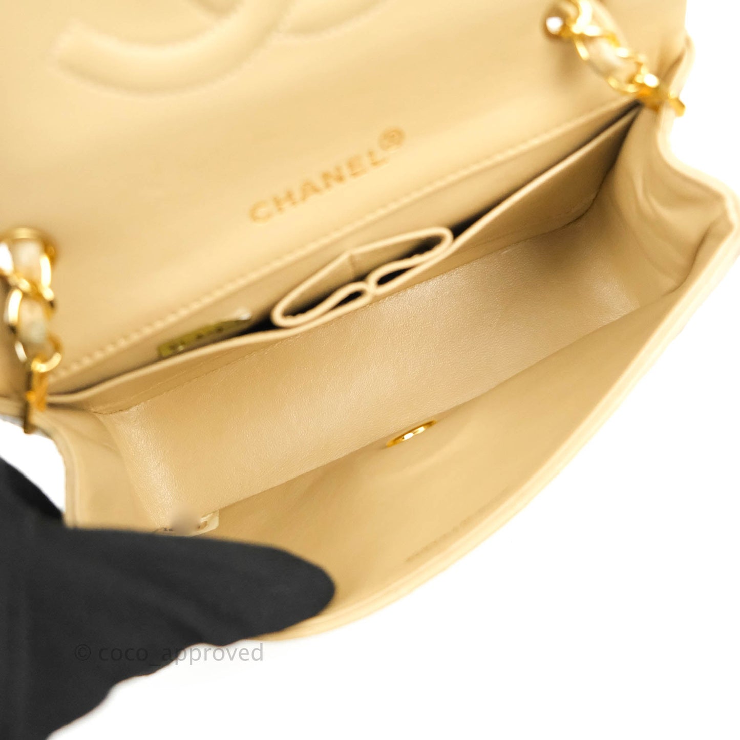 Chanel Vintage Small Single Full Flap Bag Beige Lambskin 24K Gold Hardware