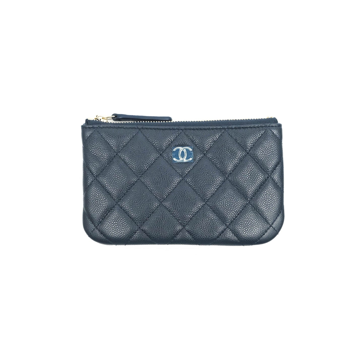 Chanel Mini Quilted O Case Navy Caviar Gold Hardware