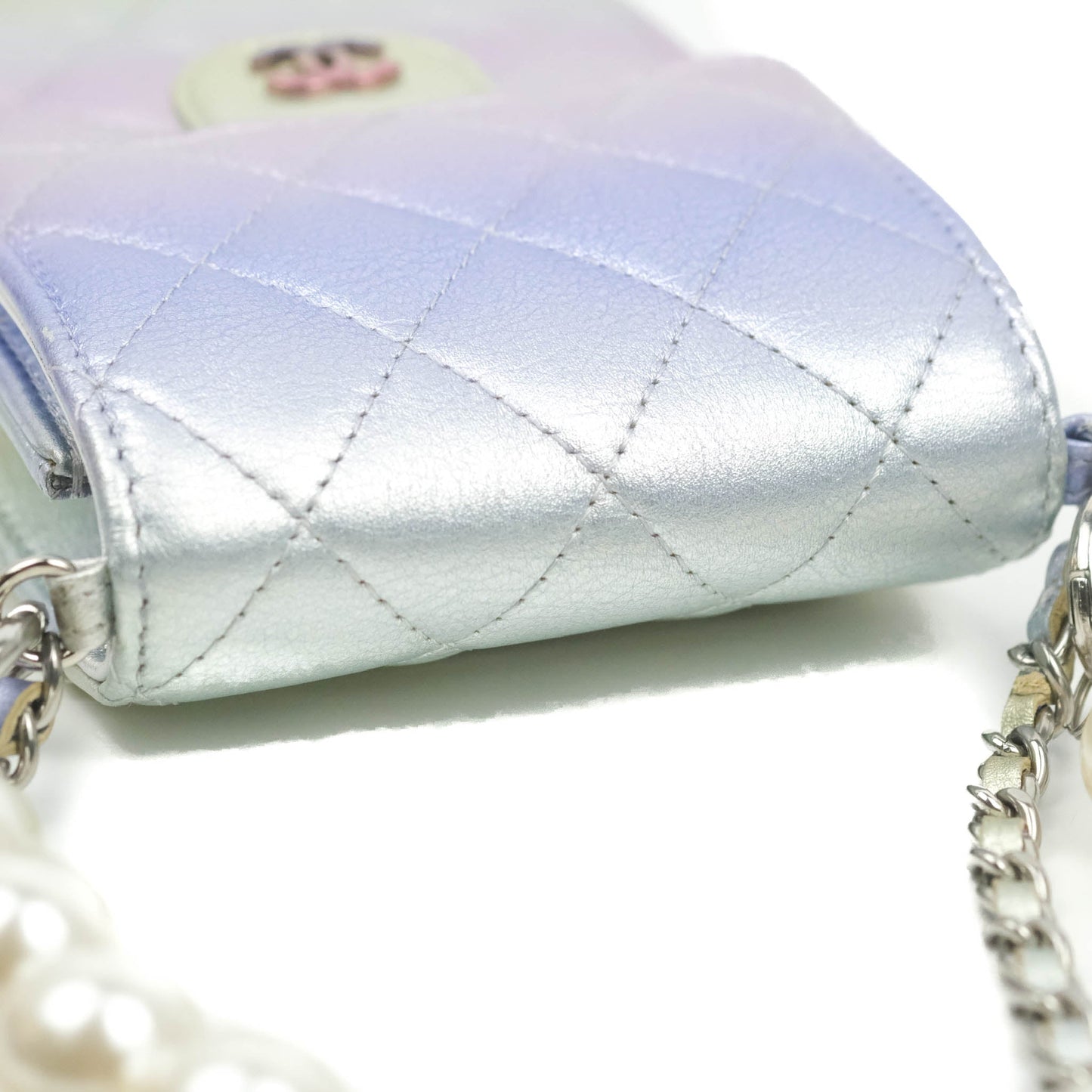 Chanel Classic Quilted Metallic Rainbow Lambskin Phone Holder Rainbow Hardware