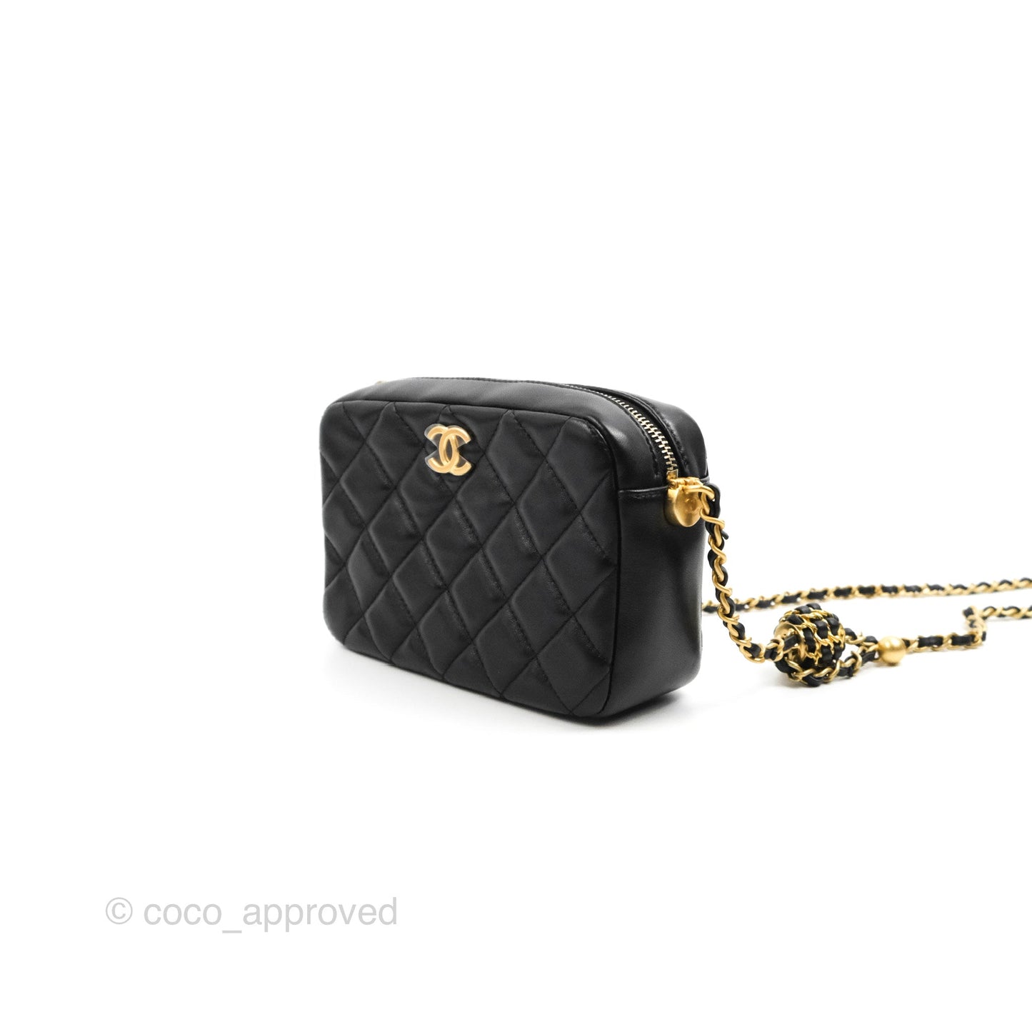 Chanel Quilted CC Pearl Crush Camera Case Black Lambskin Gold Hardware
