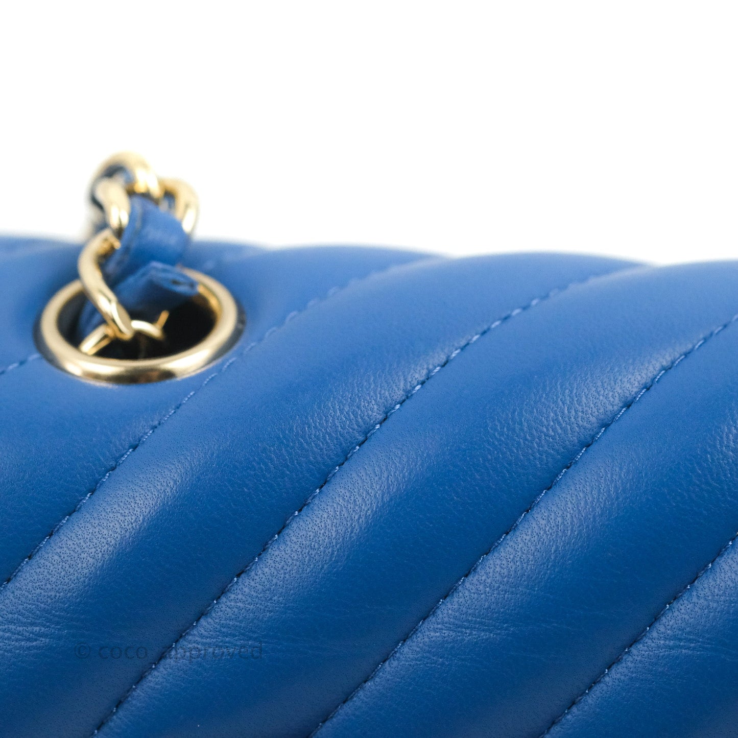 Chanel Chevron Mini Rectangular Flap Blue Lambskin Light Gold Hardware
