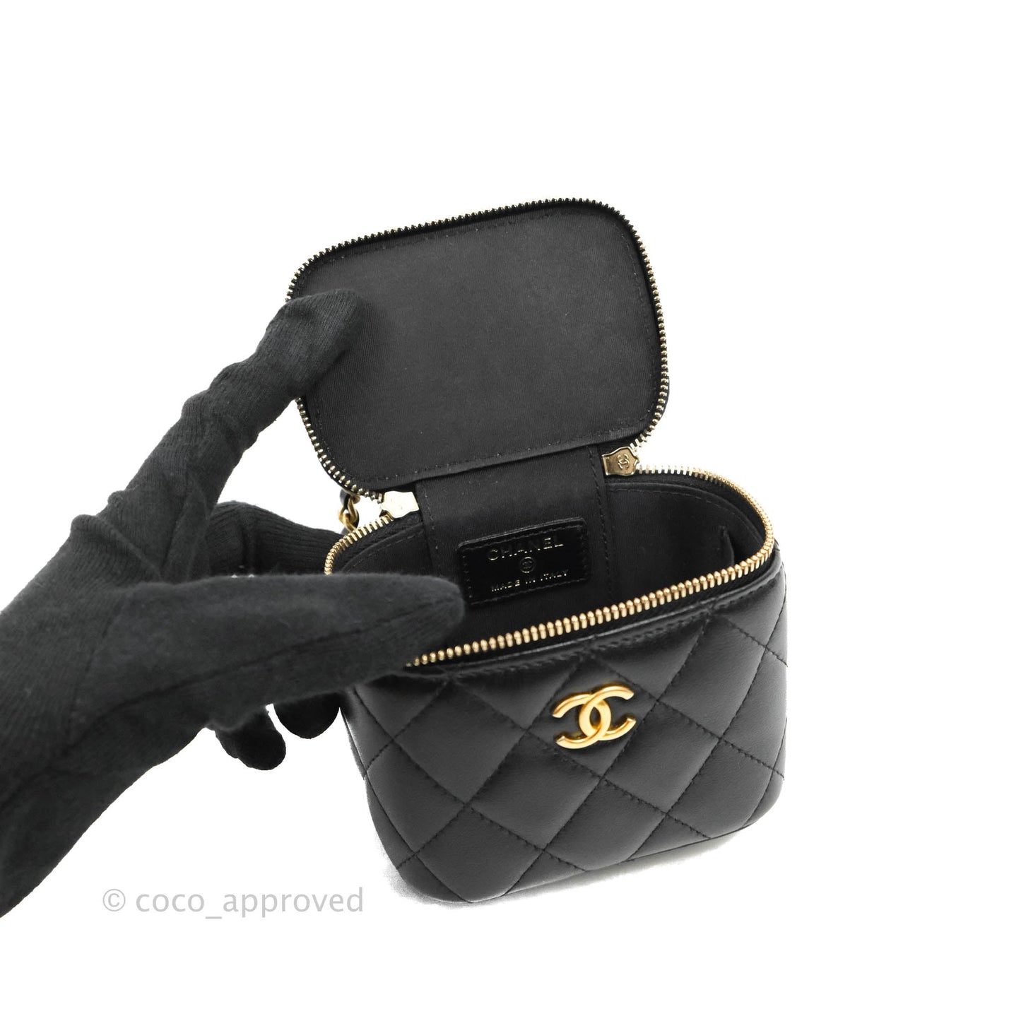 Chanel Mini Top Handle Vanity With Chain Black Lambskin Gold Hardware