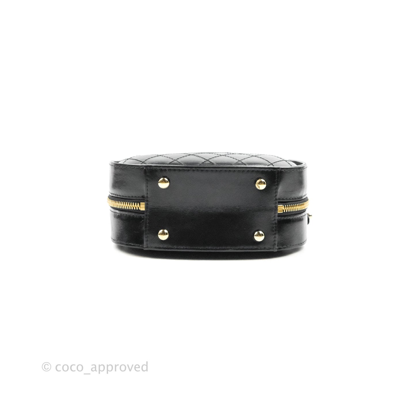 Chanel Small Round Vanity Case Bag Black Crumpled Calfskin 19C