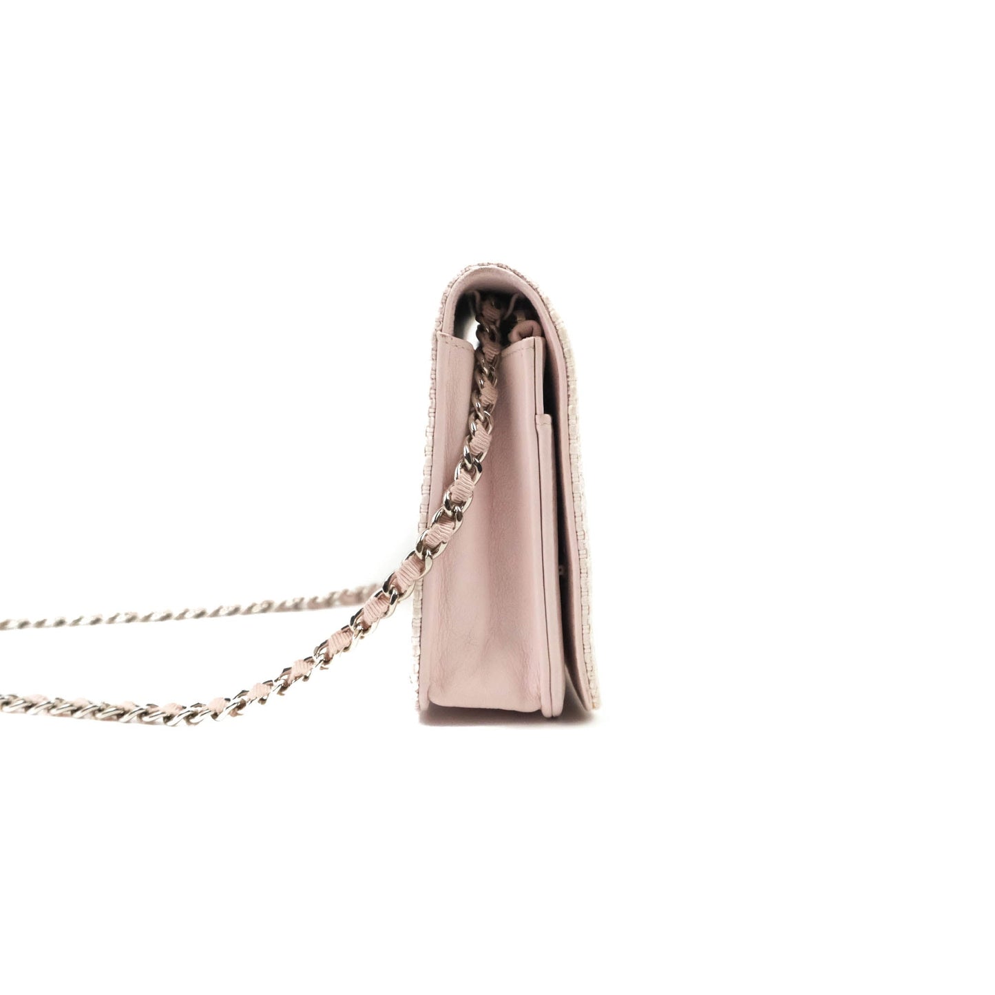 Chanel Deauville Wallet On Chain WOC Pink Canvas Silver Hardware