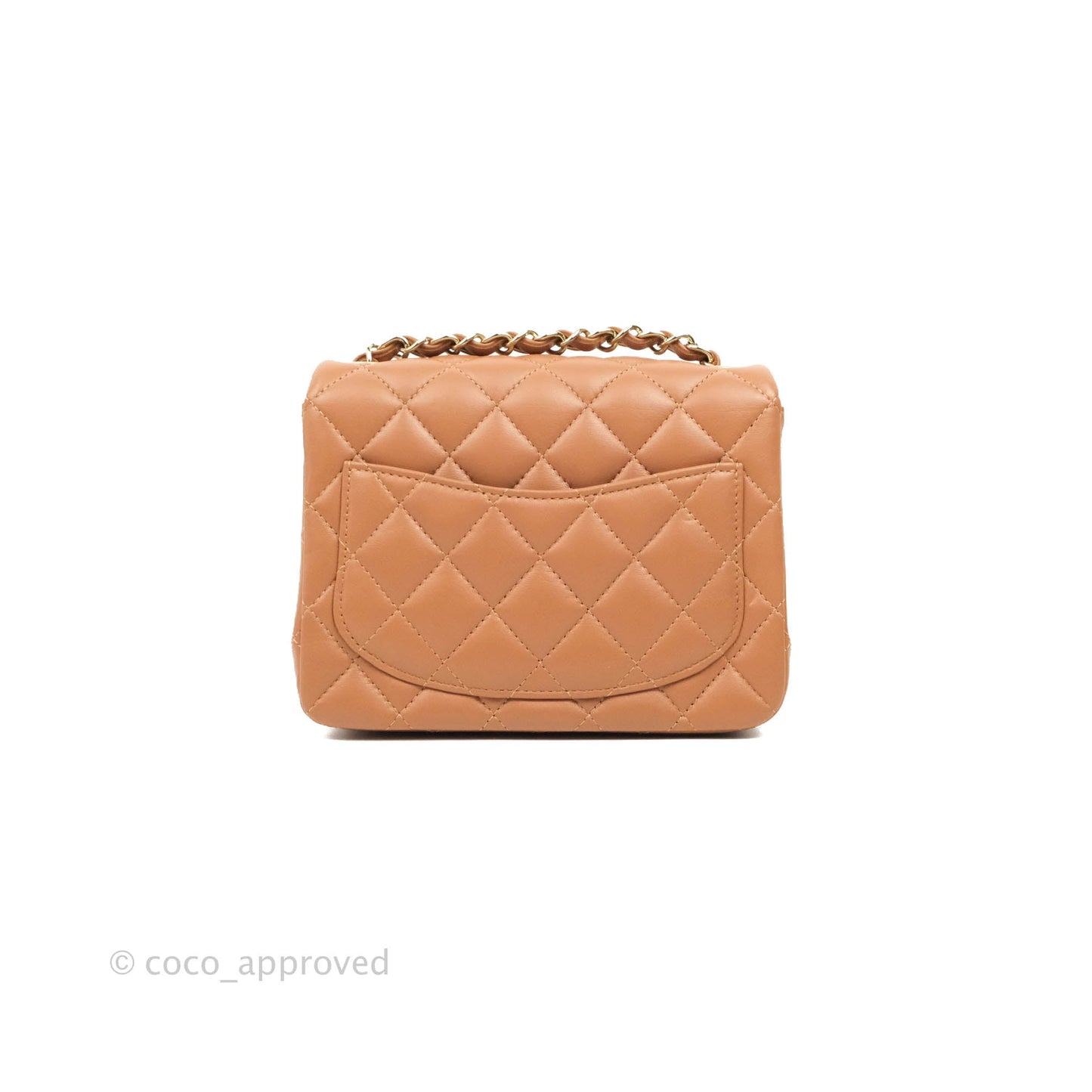 Chanel Classic Quilted Mini Square Caramel Dark Beige Lambskin Gold Hardware
