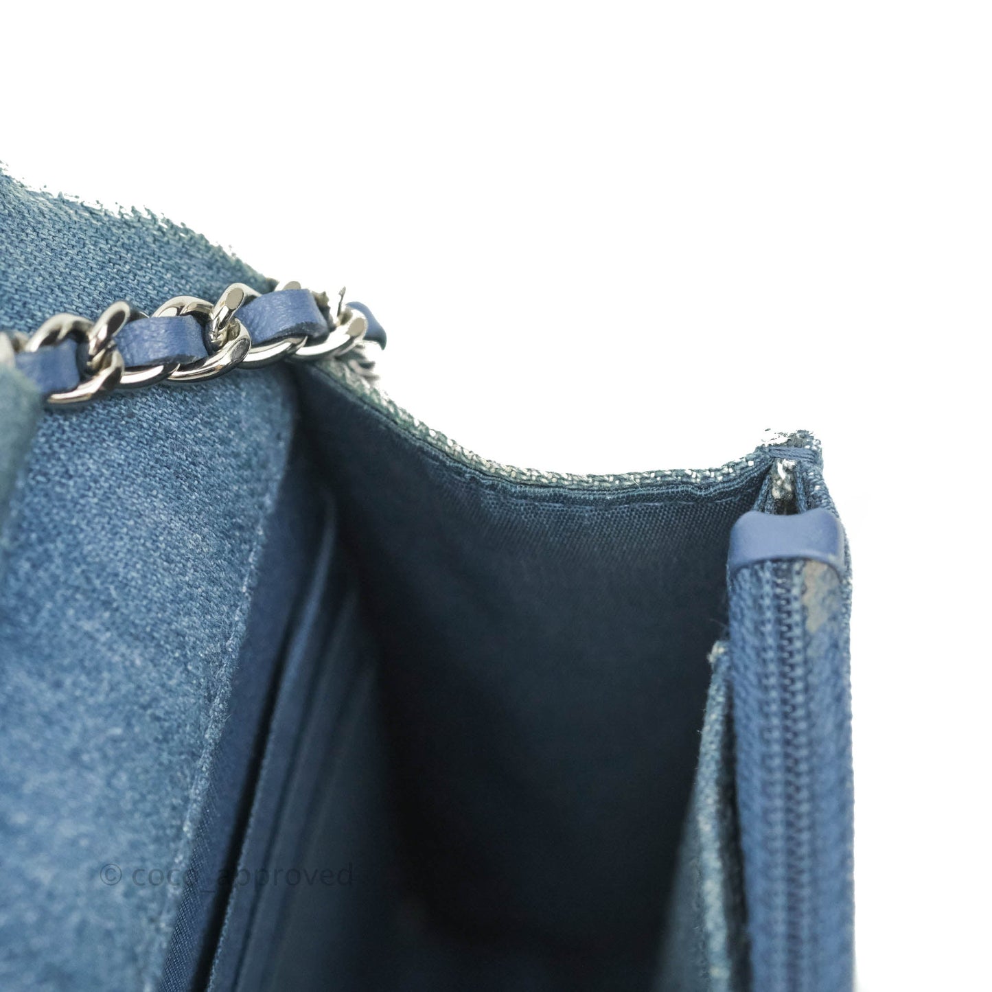 Chanel Quilted Wallet on Chain WOC Washed Denim Silver Hardware