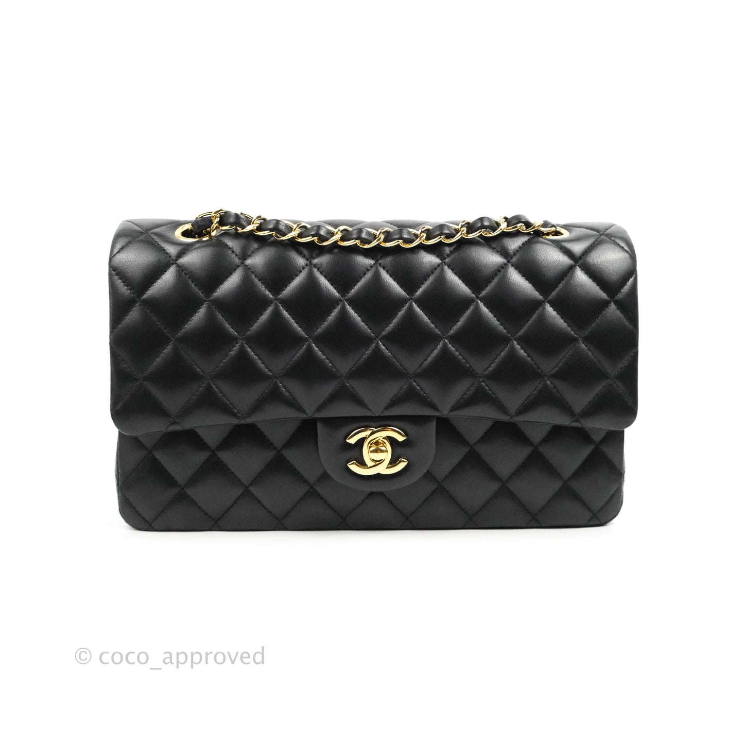 Chanel Classic M/L Medium Flap Quilted Black Lambskin Gold Hardware
