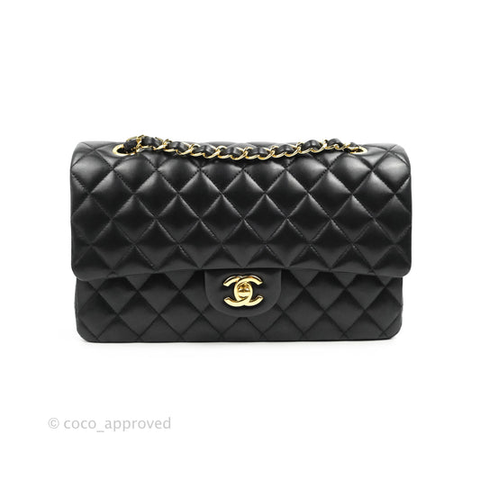 Chanel Classic M/L Medium Flap Quilted Black Lambskin Gold Hardware