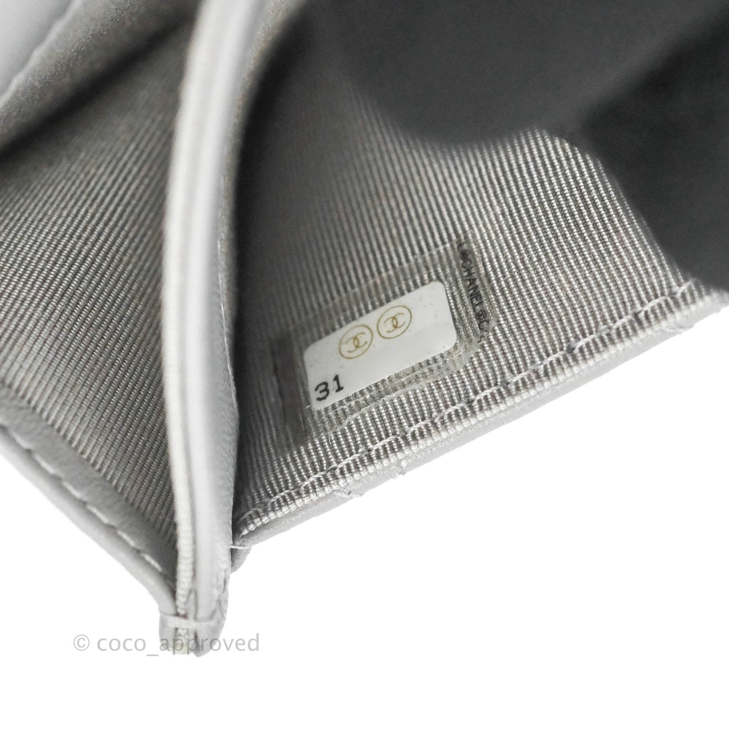Chanel Quilted Flap Card Holder Grey Lambskin Silver Hardware