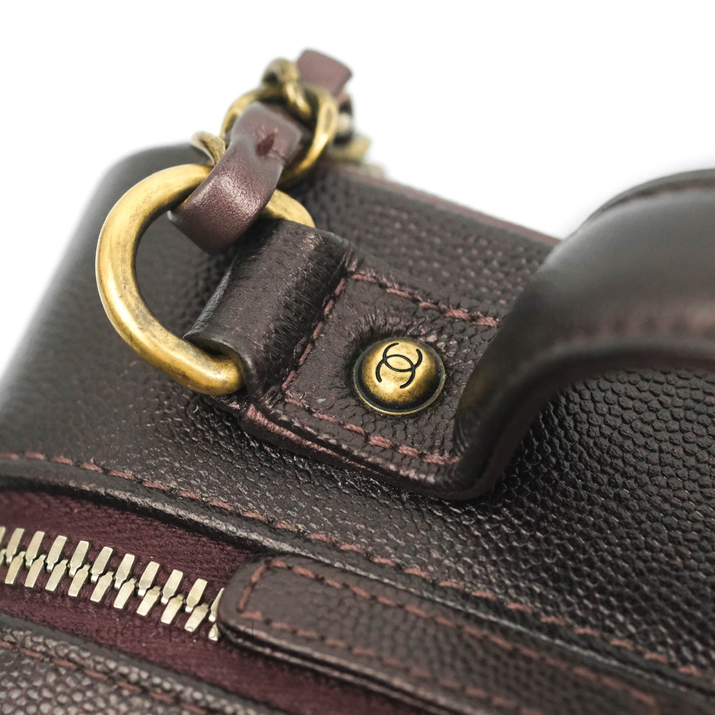 Chanel Quilted Medium CC Filigree Vanity Case Iridescent Burgundy Caviar Gold Hardware