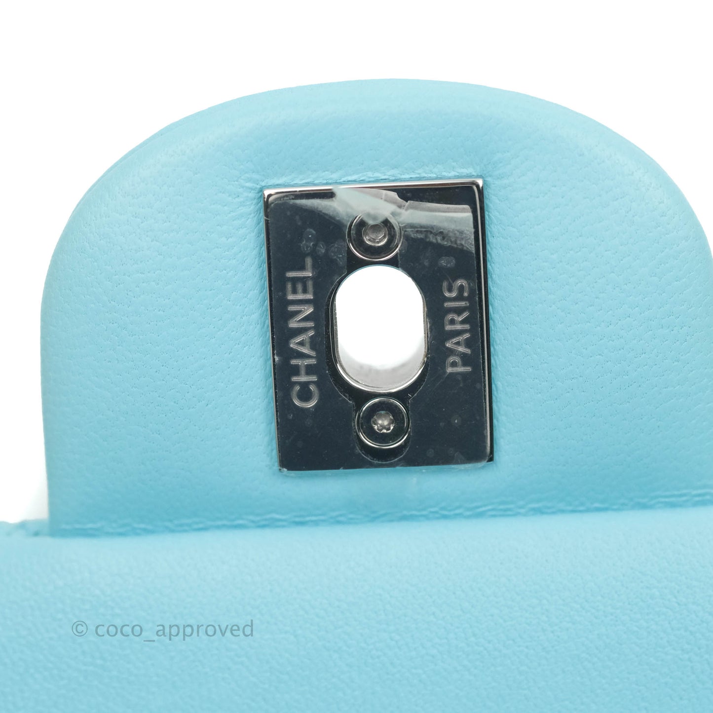 Chanel Classic M/L Medium Double Flap Tiffany Neon Blue Lambskin Silver Hardware 21S