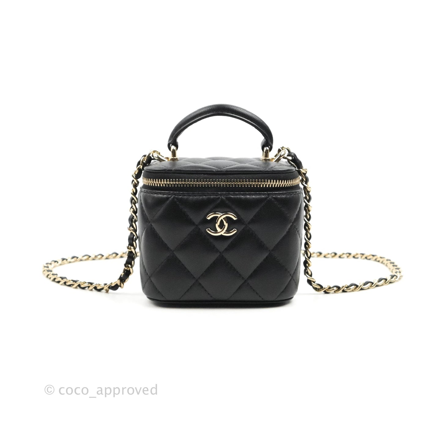 Chanel Mini Top Handle Vanity With Chain Black Lambskin Gold Hardware