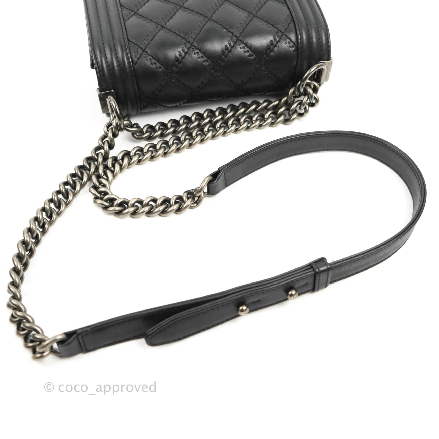 Chanel Small Boy Double Stitch Black Calfskin Ruthenium Hardware