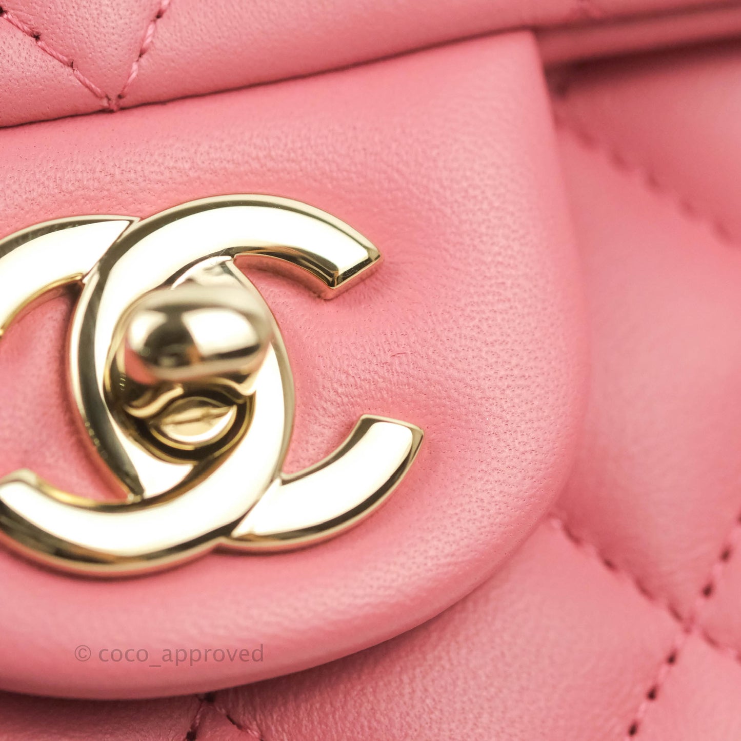 Chanel Top Handle Mini Rectangular Flap Bag Rosy Pink Lambskin Gold Hardware