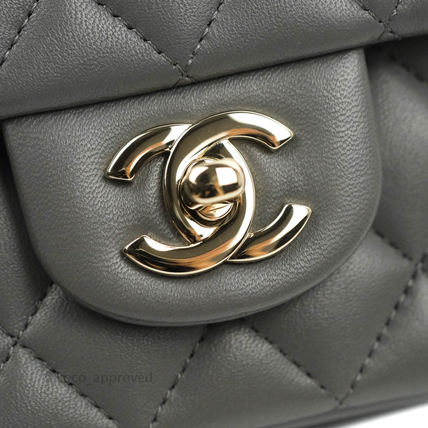 Chanel Top Handle Mini Rectangular Flap Bag Grey Lambskin Gold Hardware