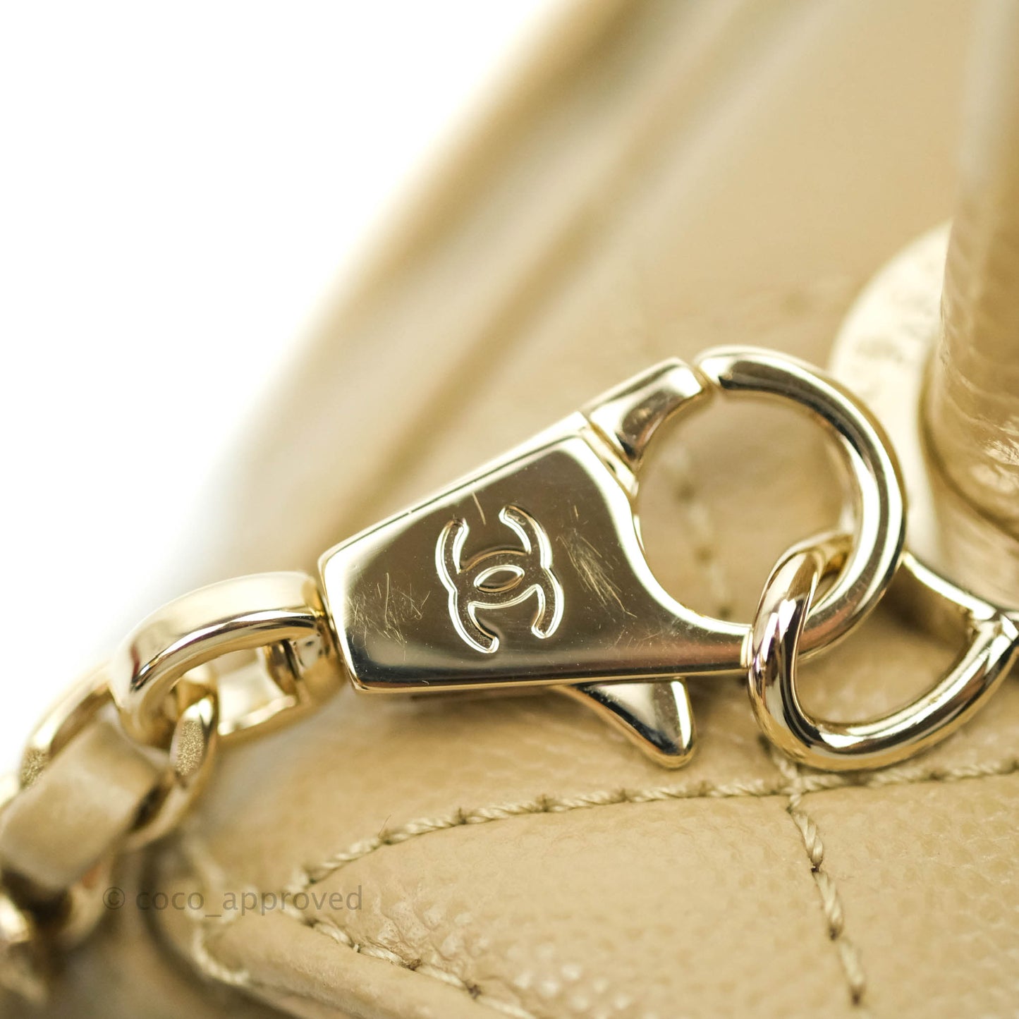 Chanel Mini Beige Coco Handle Quilted Caviar Gold Hardware Embossed Lizard Handle 21A