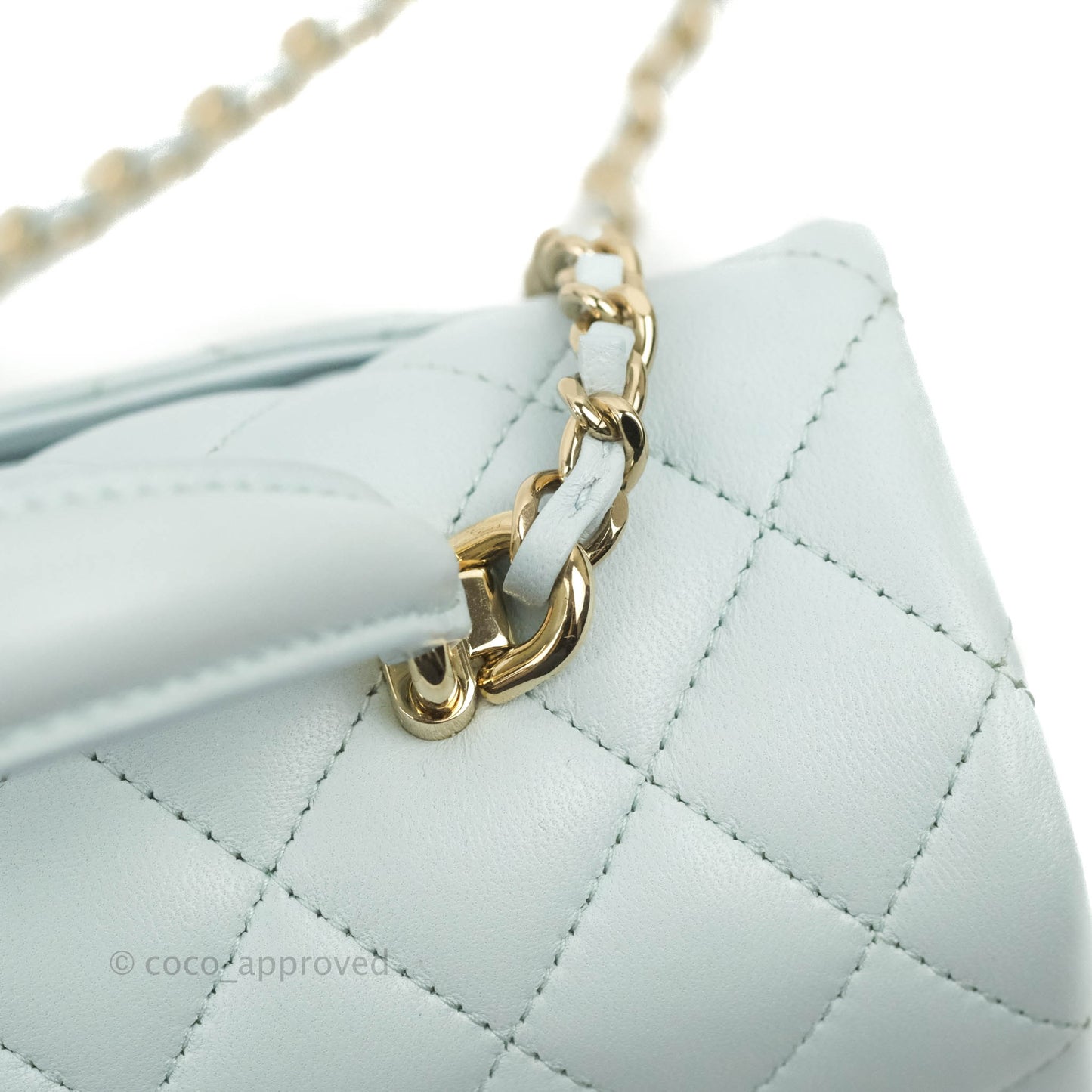 Chanel Top Handle Mini Rectangular Flap Bag Light Blue Lambskin Gold Hardware