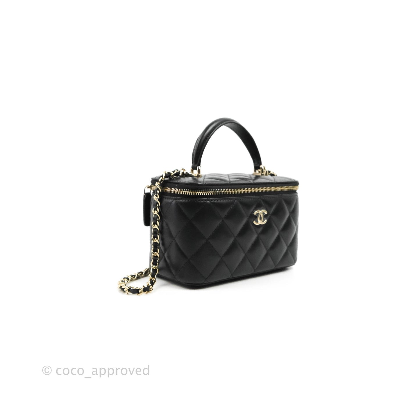 Chanel Vanity Rectangular Top Handle Black Lambskin Gold Hardware
