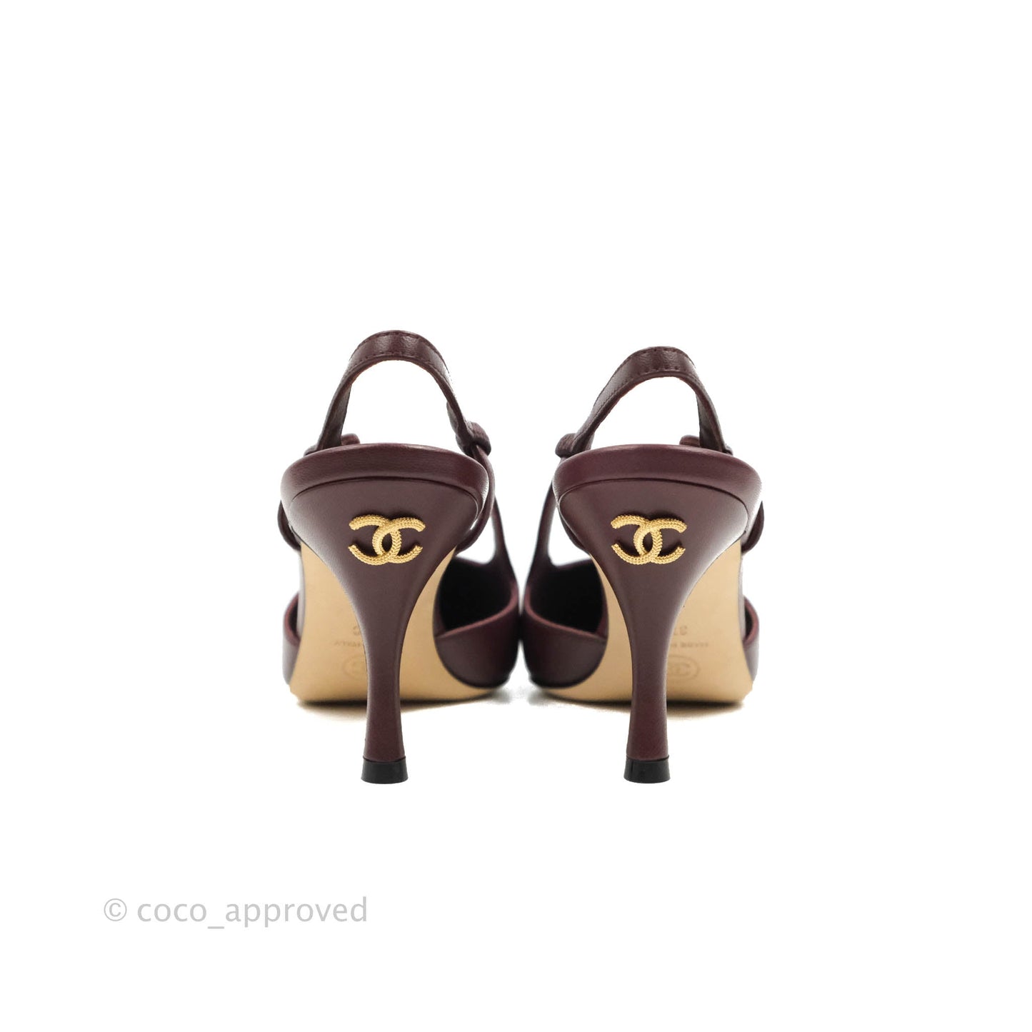 Chanel Toecap Slingback Heels Burgundy Black Size 37C