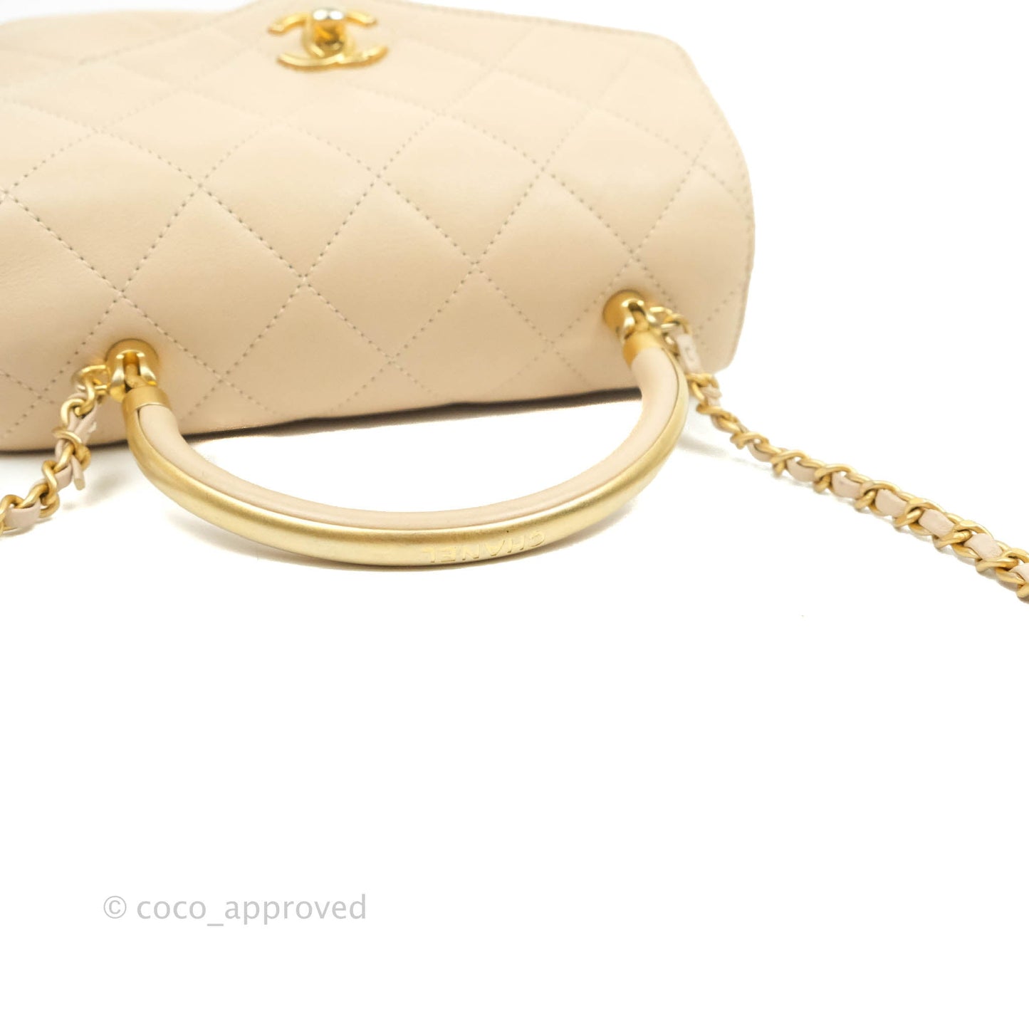 Chanel Small Gold Top Handle Bag Light Beige Lambskin Aged Gold Hardware