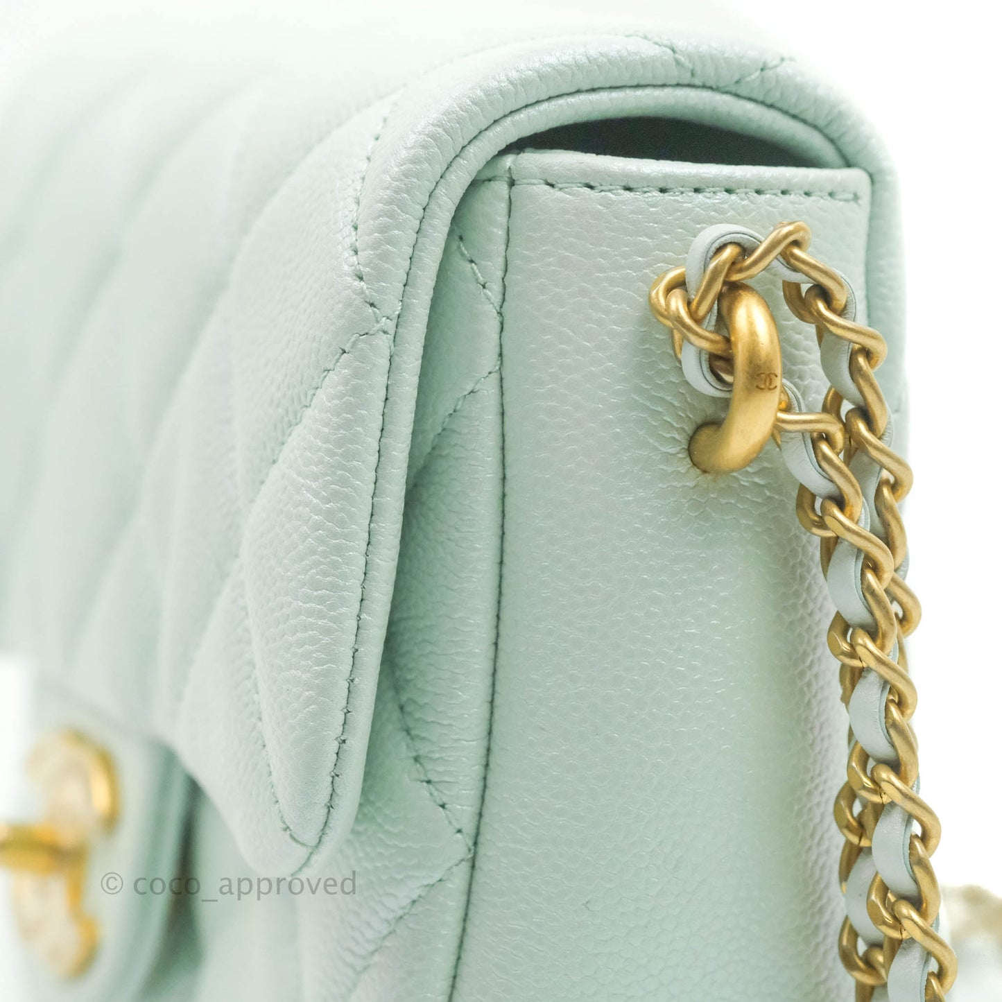 Chanel Quilted My Perfect Mini Iridescent Mint Green Caviar Aged Gold Hardware 21K