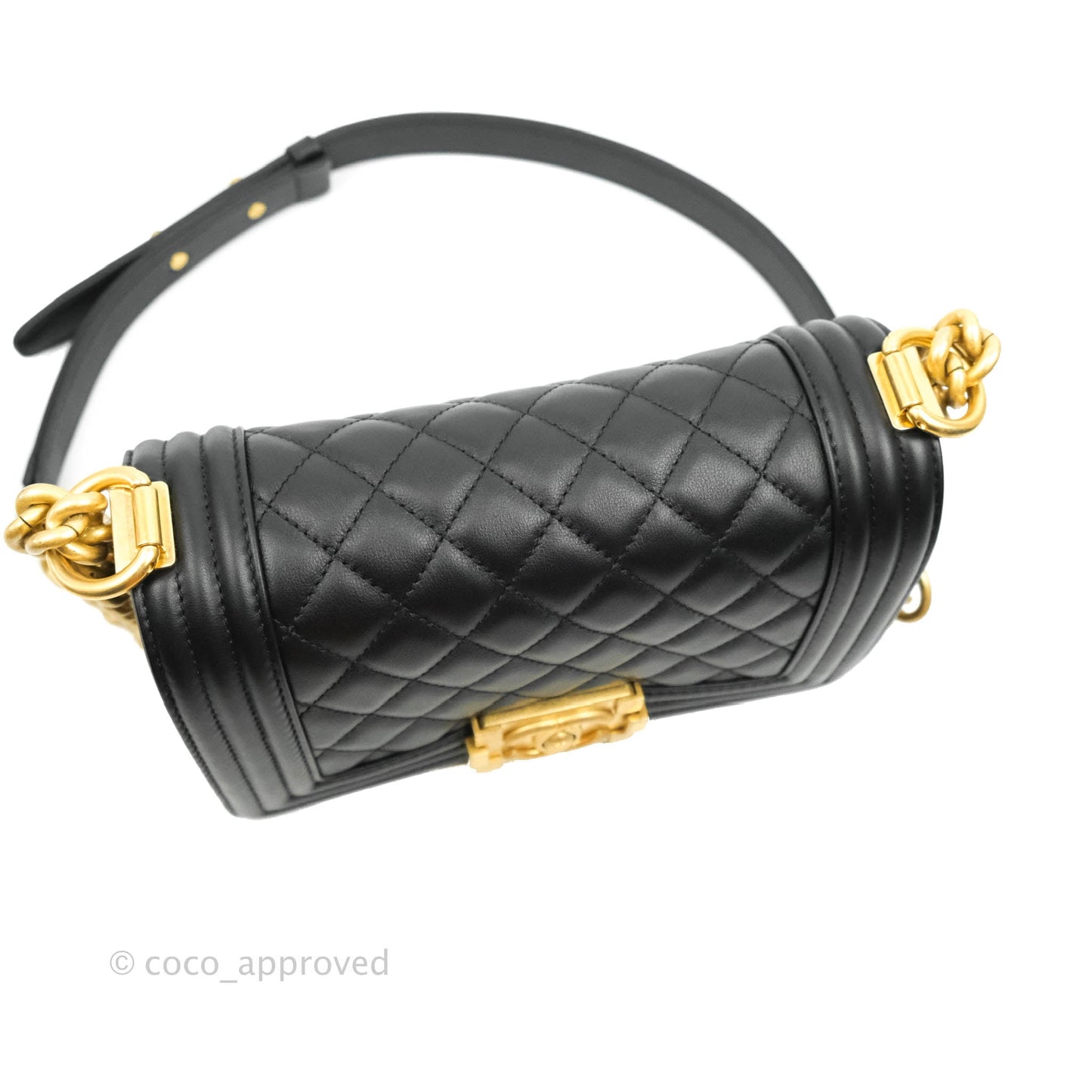 Chanel Boy Quilted Small Black Calfskin Aged Gold Hardware