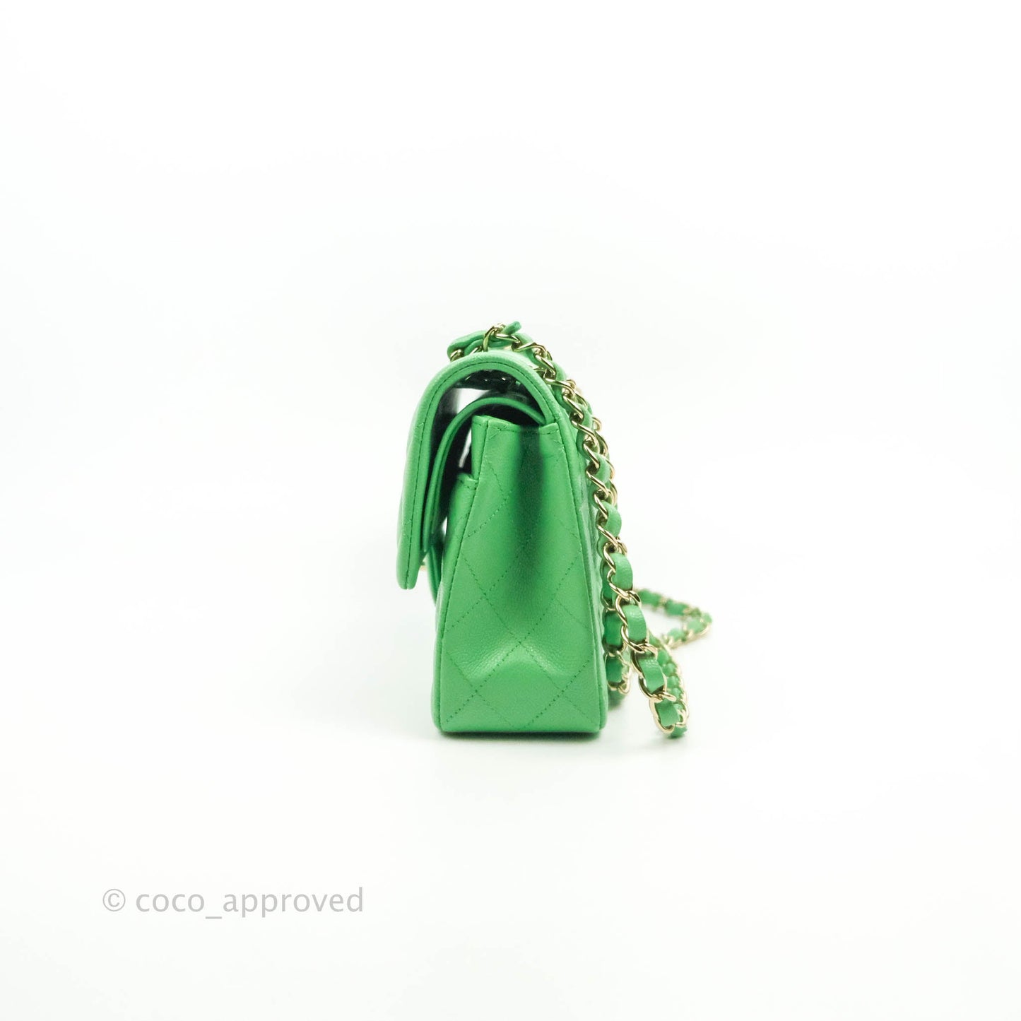 Chanel Small Classic Quilted Flap Green Caviar Gold Hardware