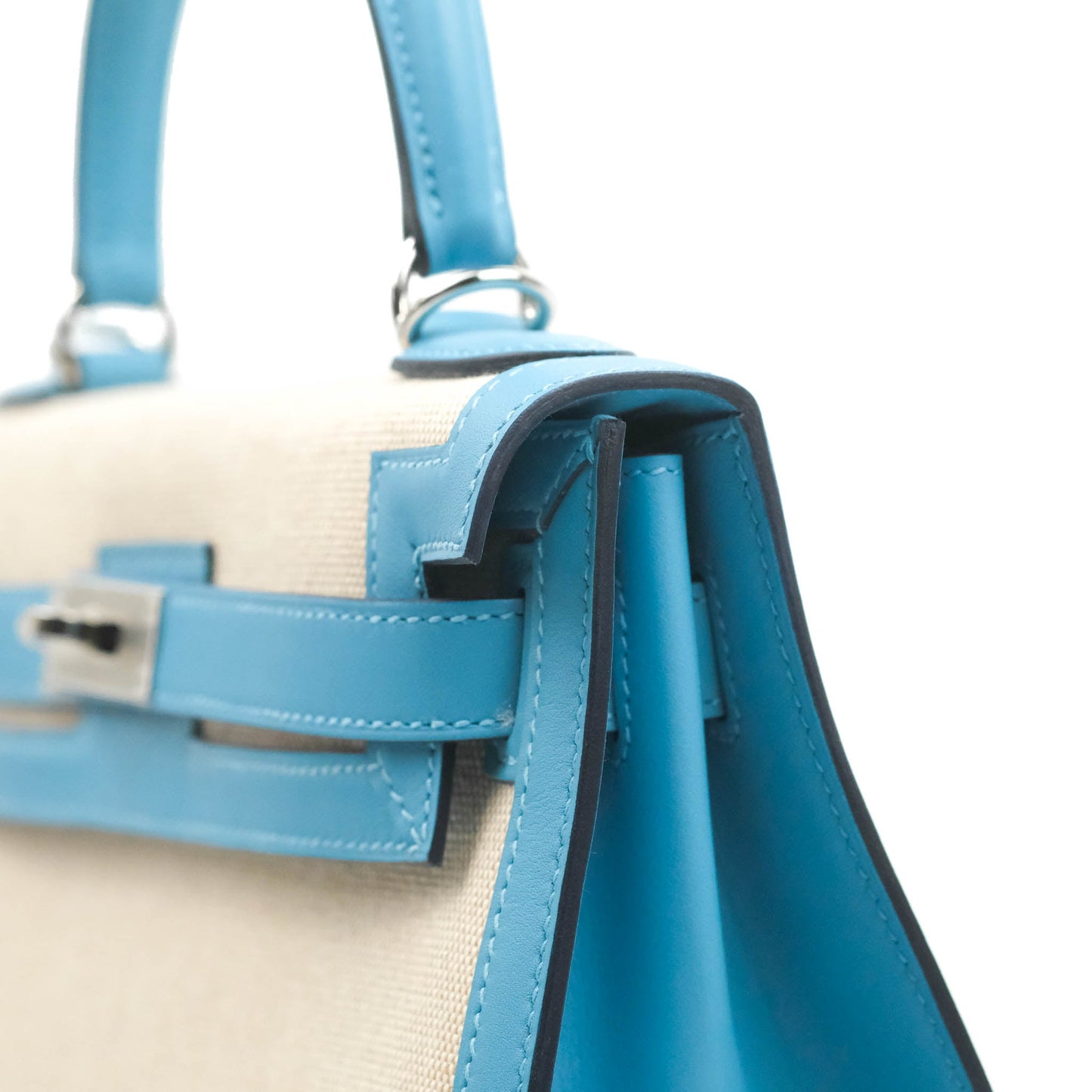 Hermès Kelly 28 Bleu Du Nord Swift & Ecru-beige Toile H Palladium Hardware