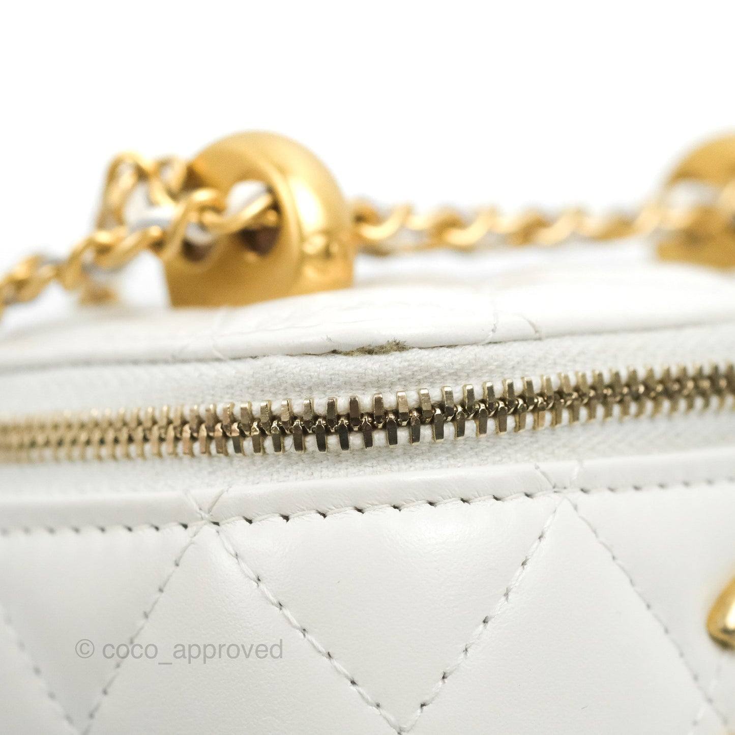 Chanel Quilted Mini Perfect Fit Vanity With Chain White Calfskin Aged Gold Hardware