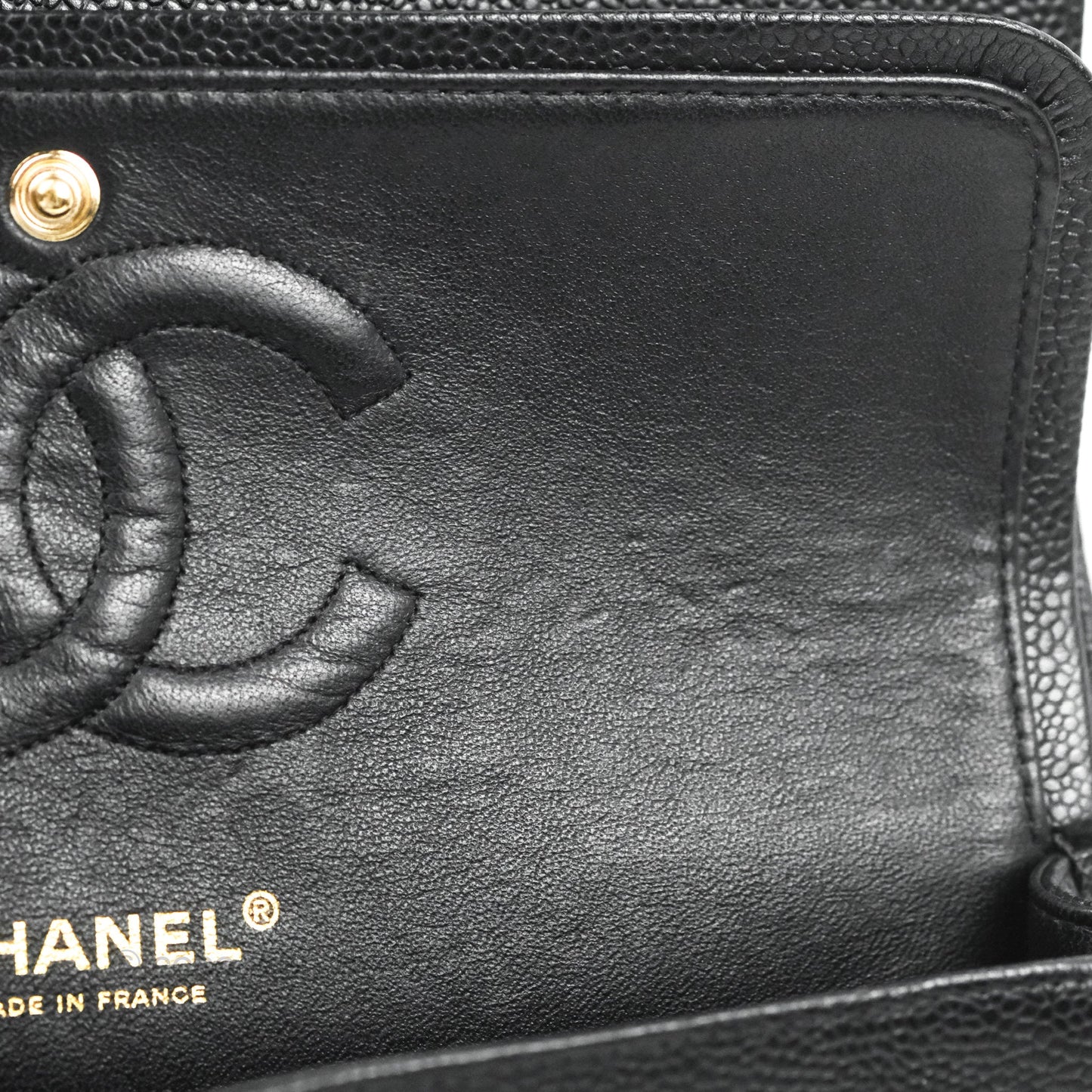 Chanel Classic M/L Medium Flap Quilted Black Caviar 24K Gold Hardware
