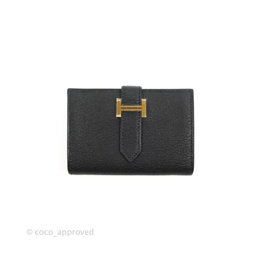 Hermes Bearn Mini Wallet Mysore Black Gold Hardware