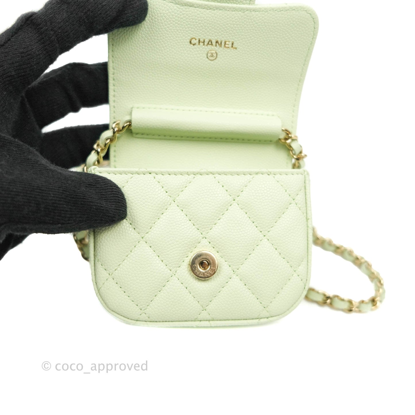 Chanel Classic Clutch With Chain Mint Green Gold Hardware
