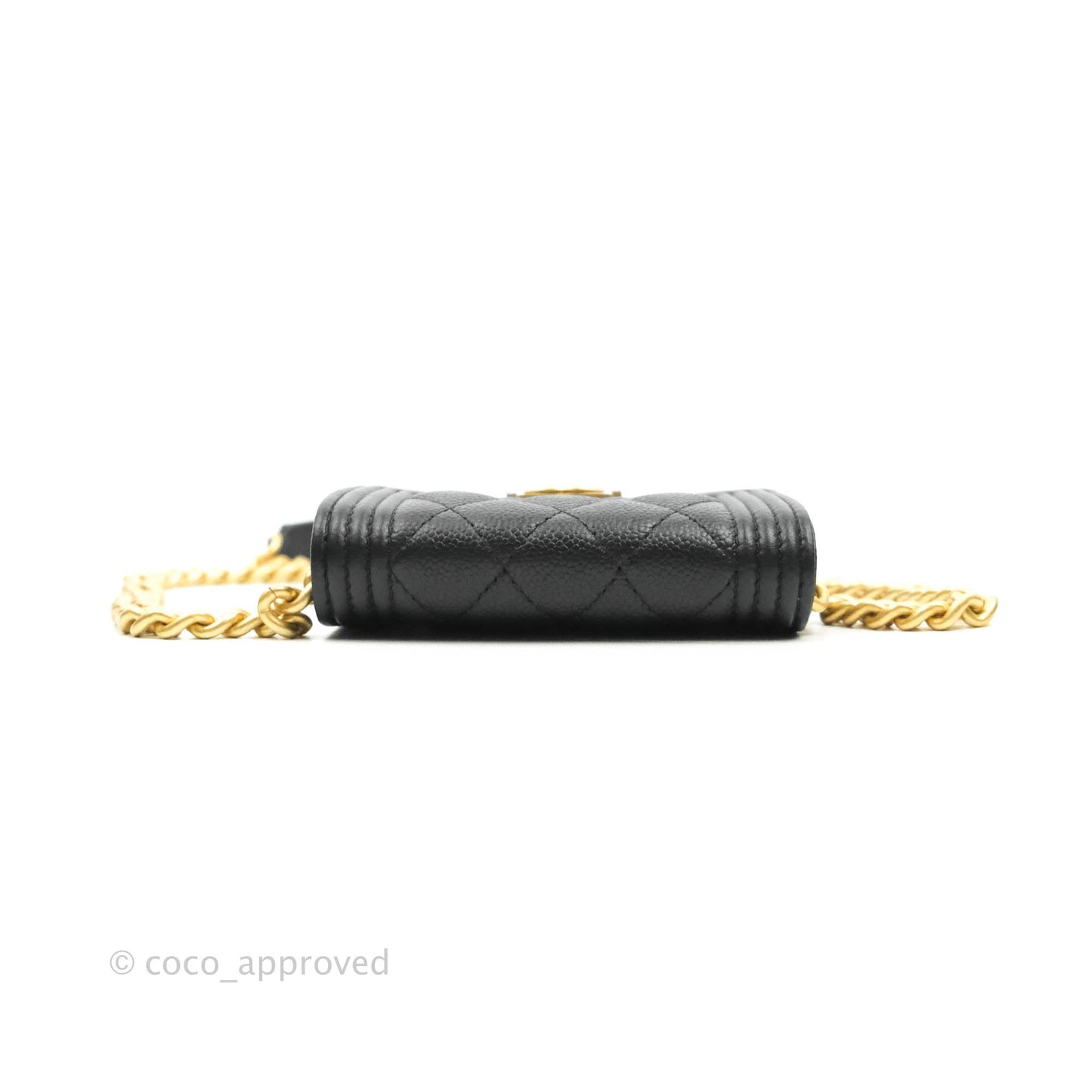 Chanel Boy Card Holder With Chain Black Caviar Gold Hardware