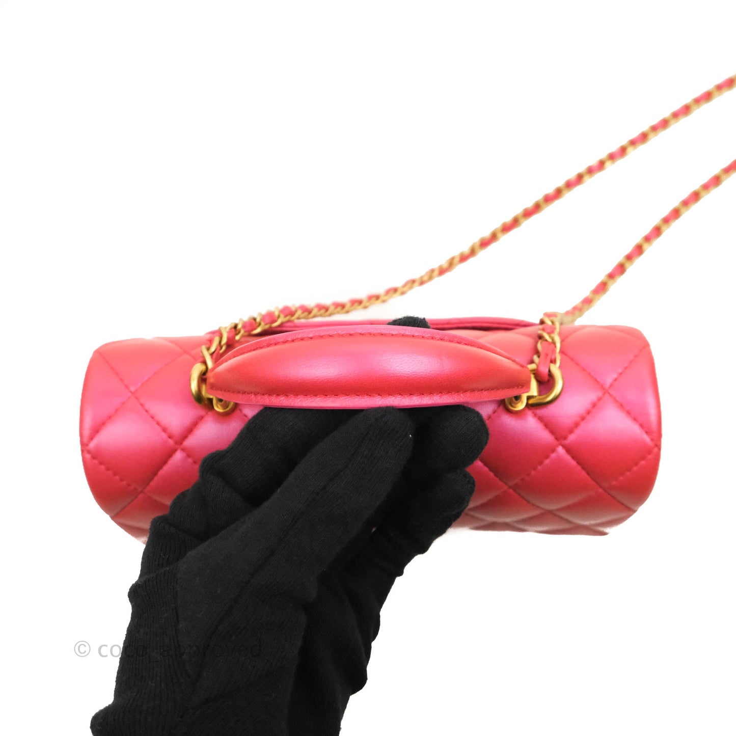 Chanel Top Handle Mini Rectangular Flap Bag Iridescent Red Lambskin Gold Hardware