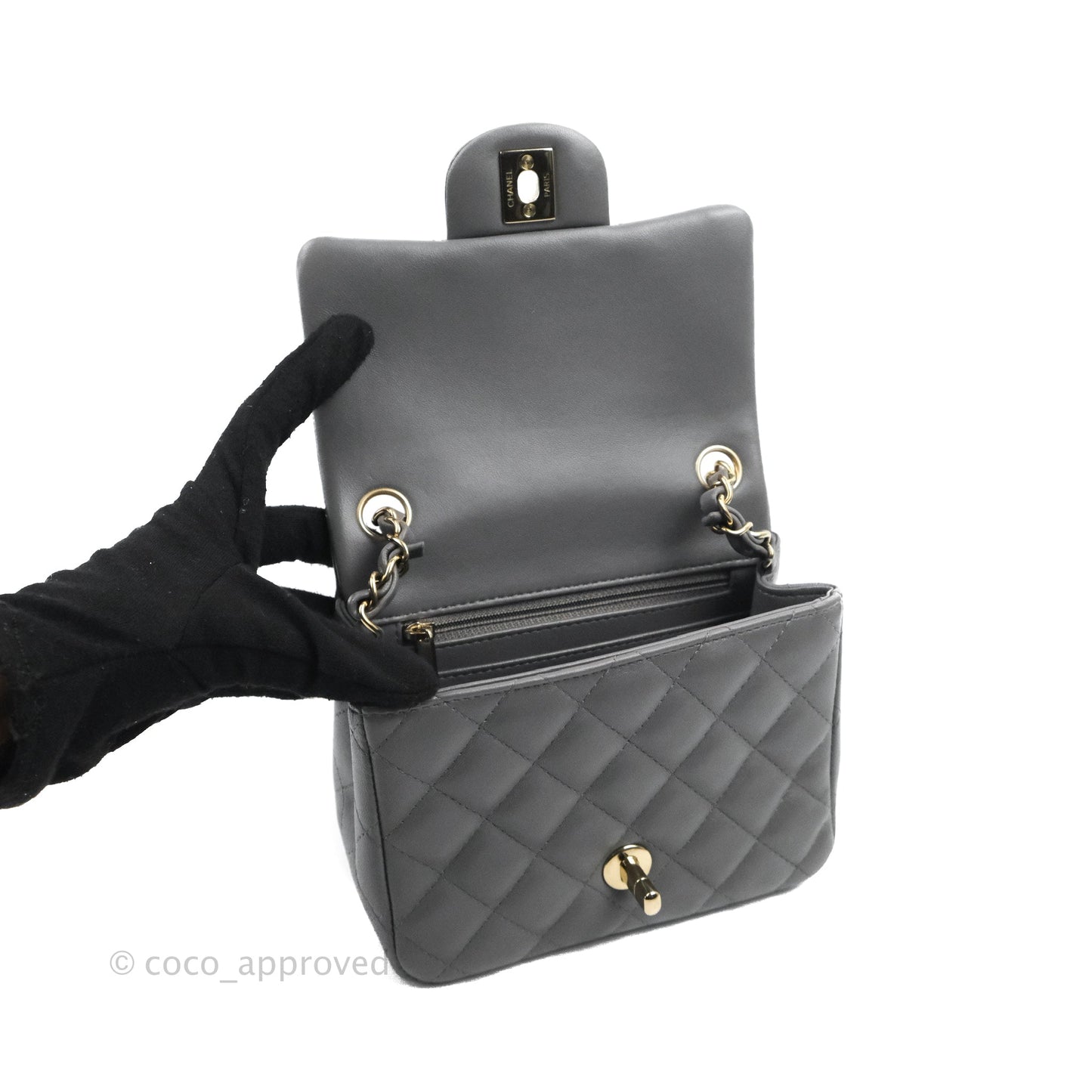 Chanel Quilted Mini Square Dark Grey Lambskin Gold Hardware