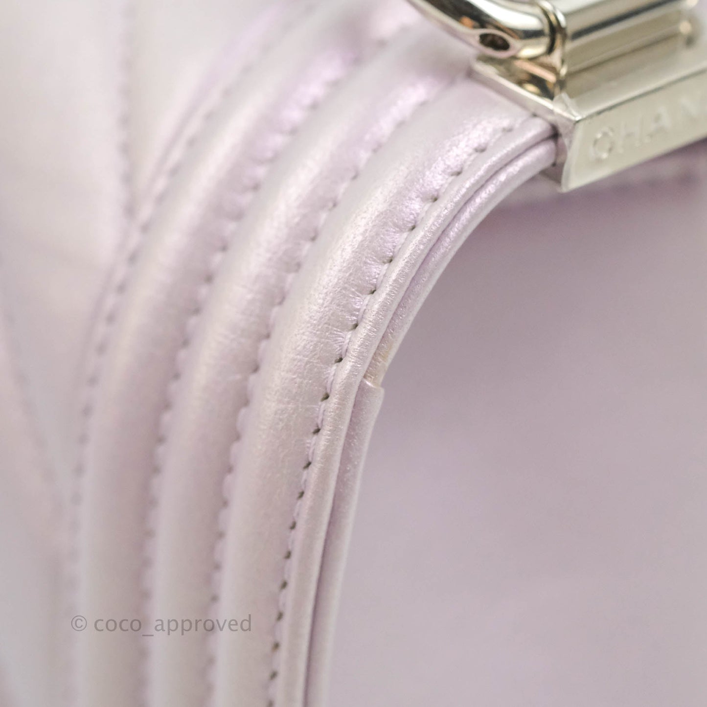 Chanel Medium Boy Chevron Iridescent Lilac Calfskin Silver Hardware