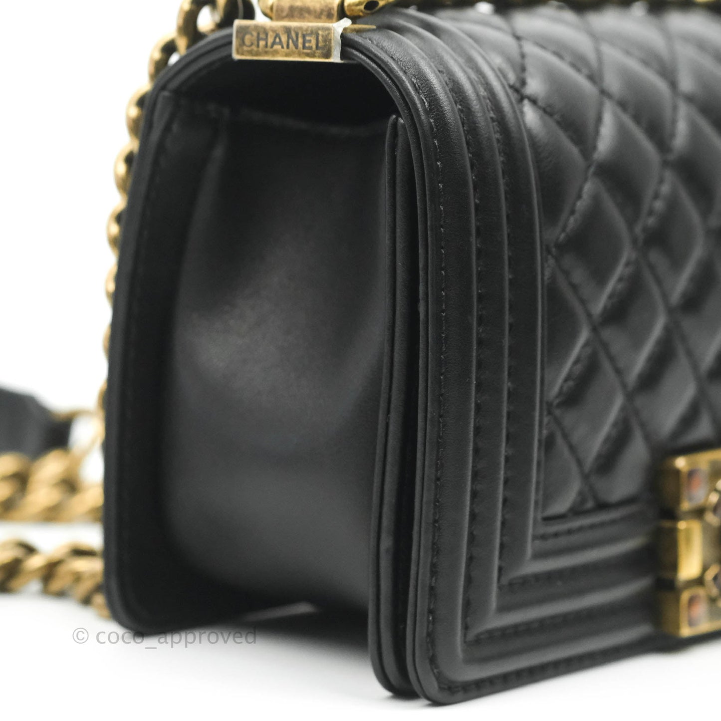 Chanel Small Boy Black Calfskin Aged Gold Hardware