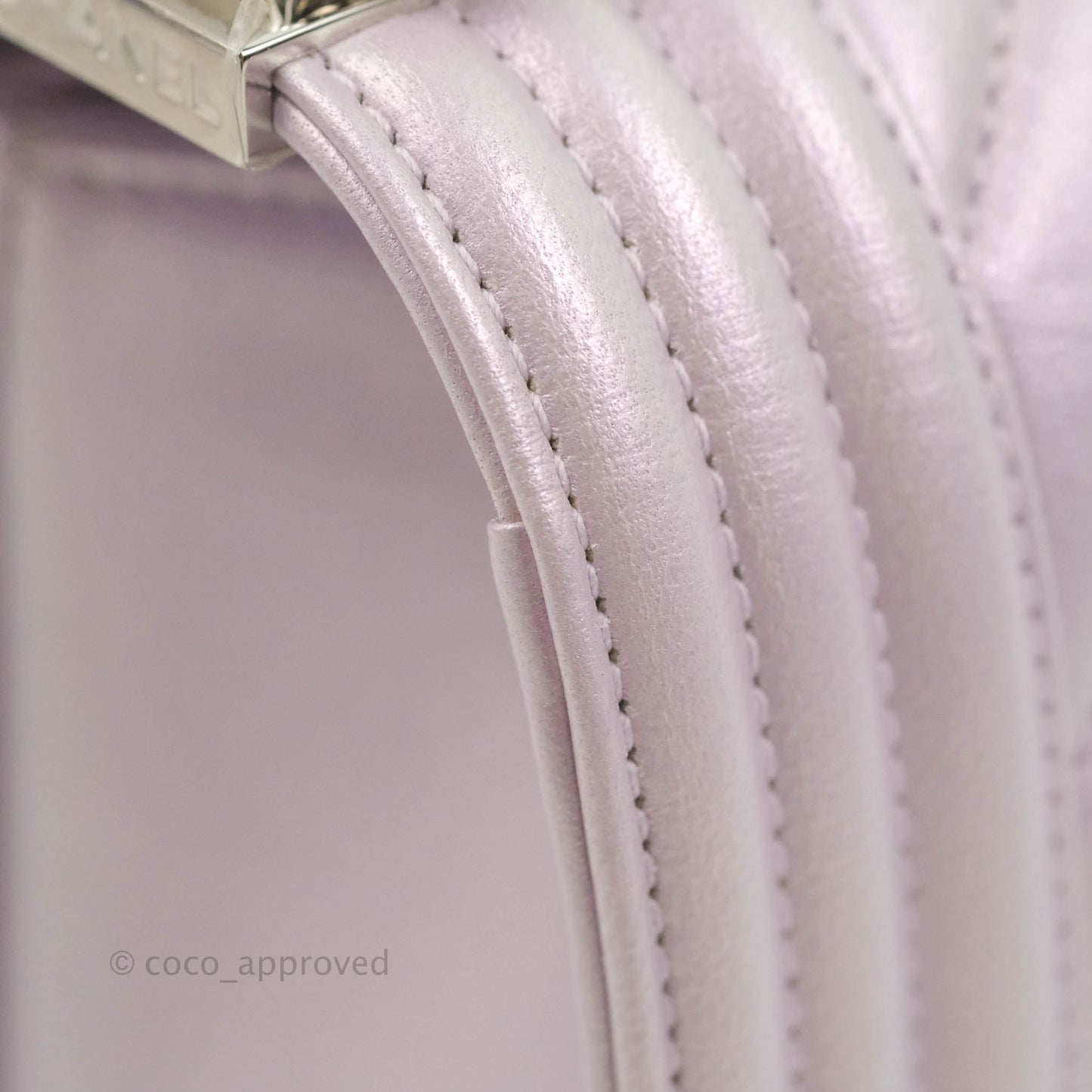 Chanel Medium Boy Chevron Iridescent Lilac Calfskin Silver Hardware