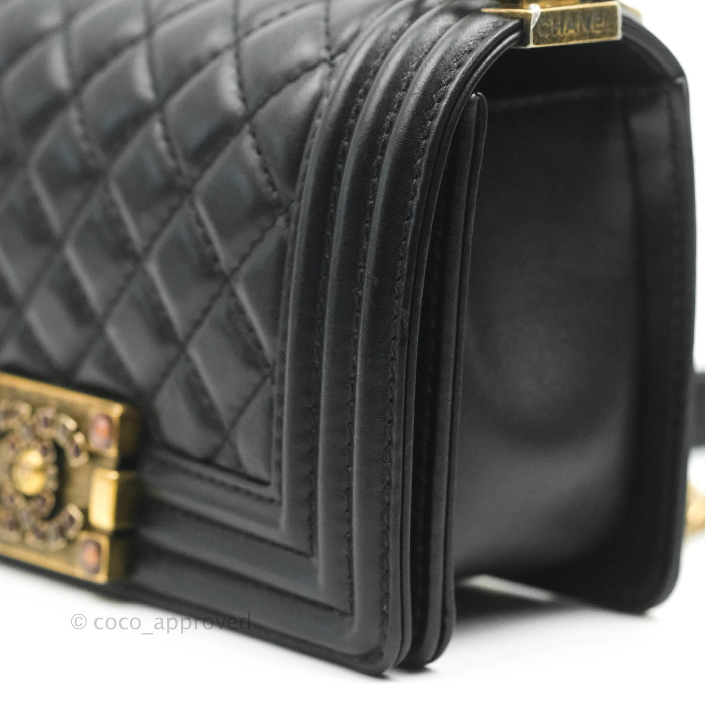 Chanel Small Boy Black Calfskin Aged Gold Hardware