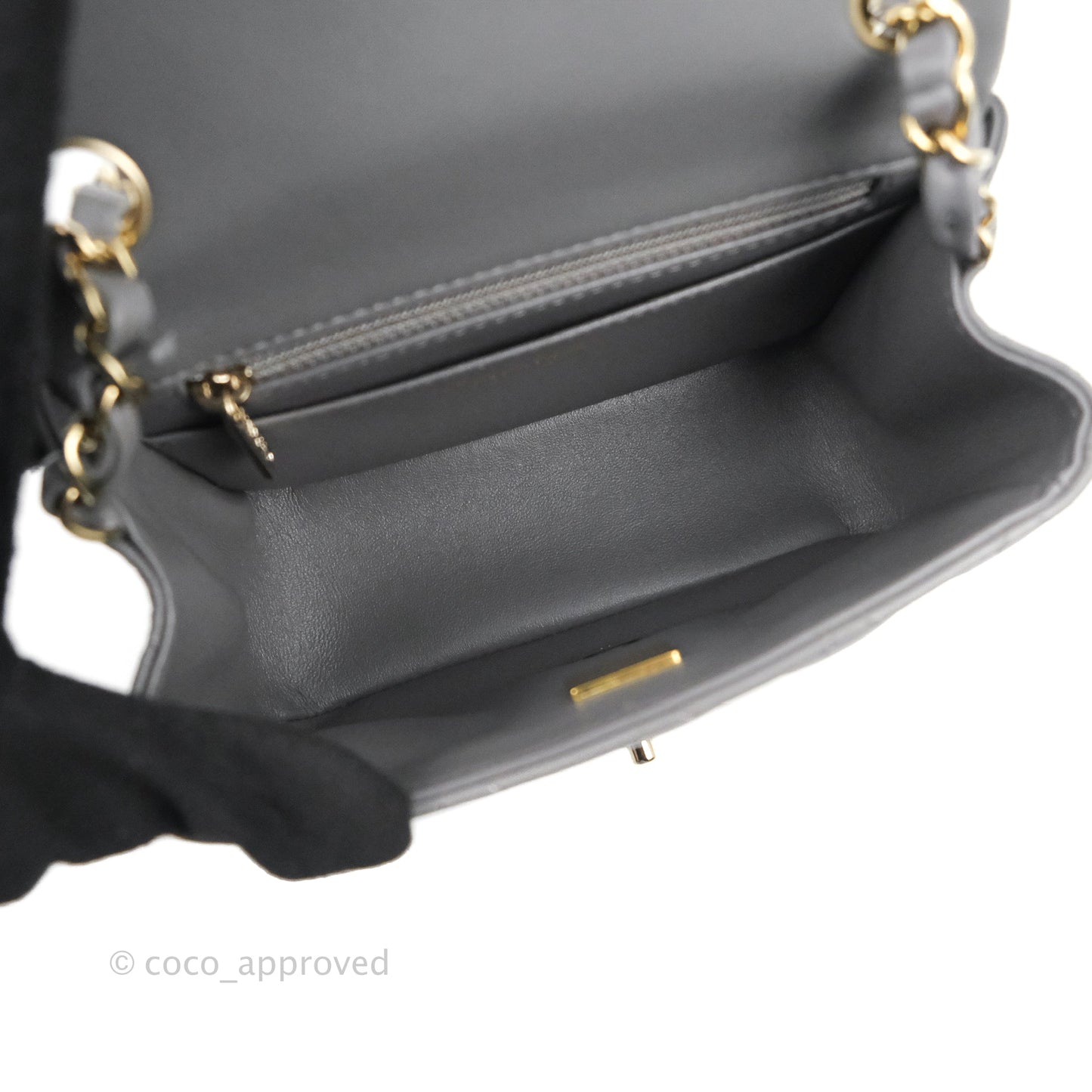 Chanel Quilted Mini Square Dark Grey Lambskin Gold Hardware