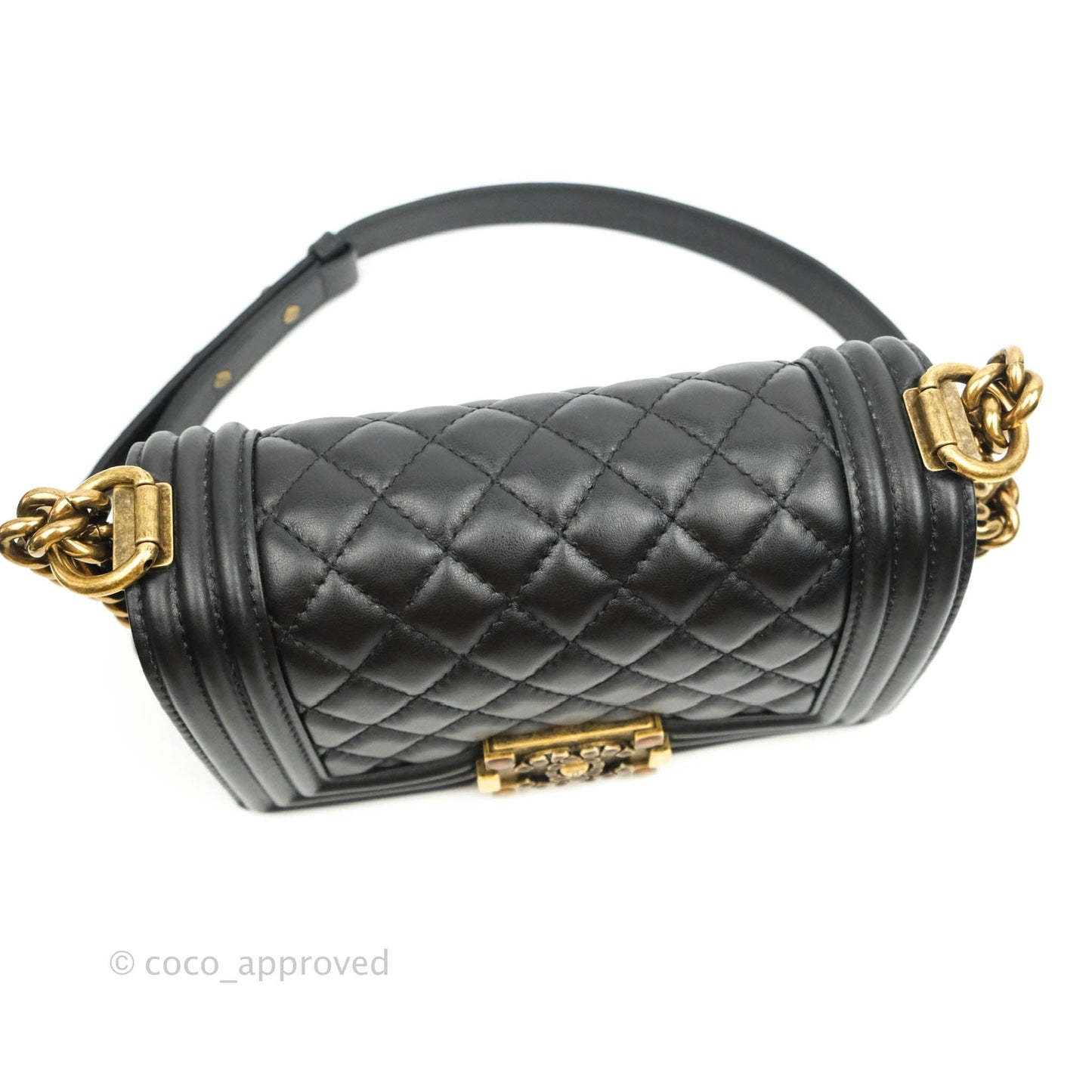 Chanel Small Boy Black Calfskin Aged Gold Hardware