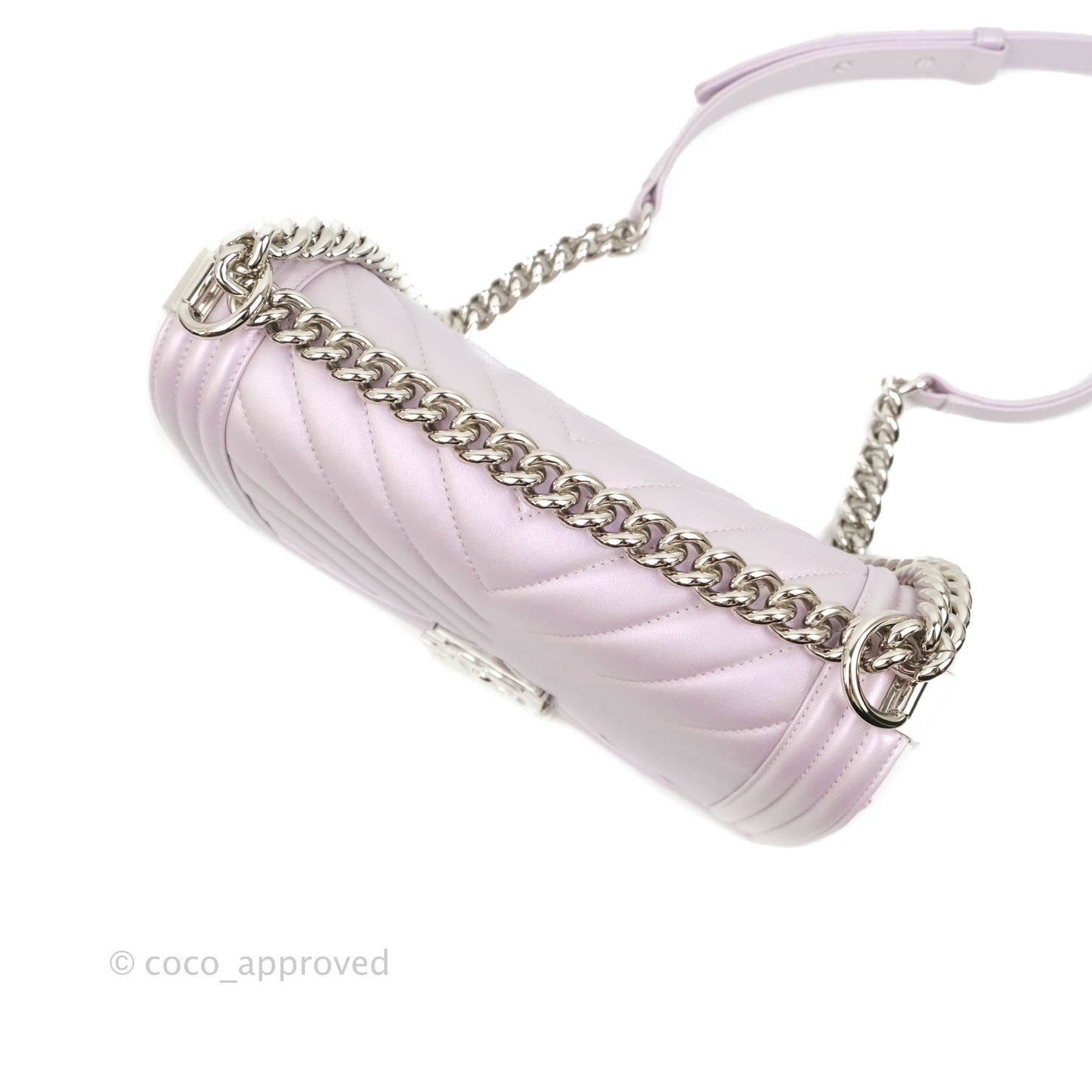 Chanel Medium Boy Chevron Iridescent Lilac Calfskin Silver Hardware