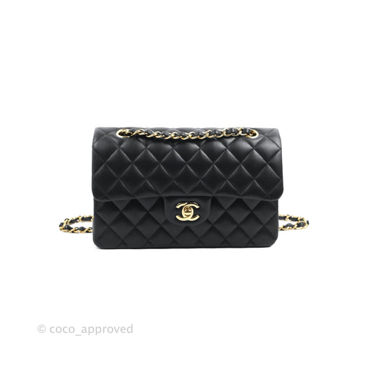 Chanel Small Classic Quilted Flap Black Lambskin Gold Hardware